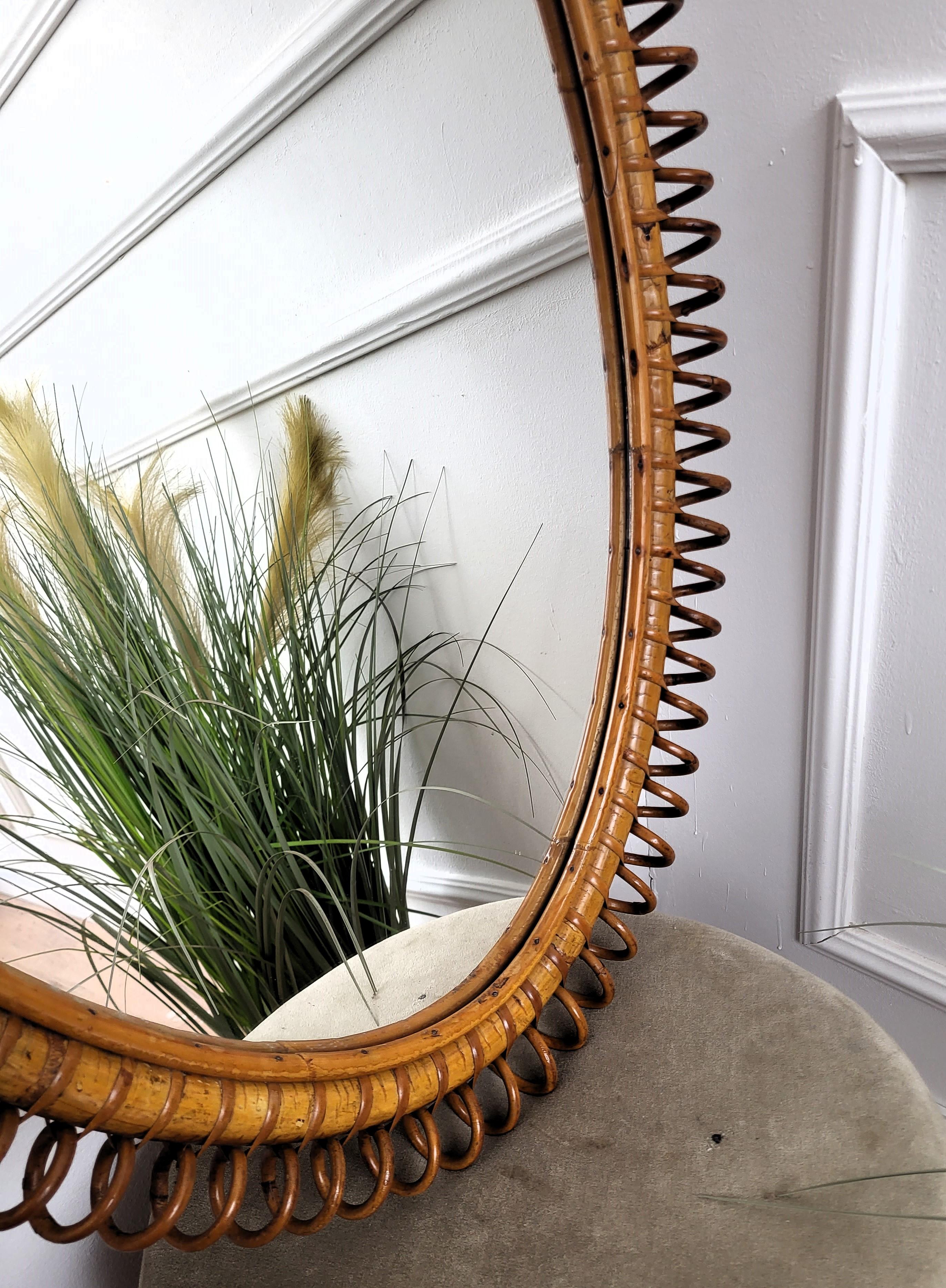 20th Century 1970s Italian Bamboo Rattan Bohemian French Riviera Wall Mirror