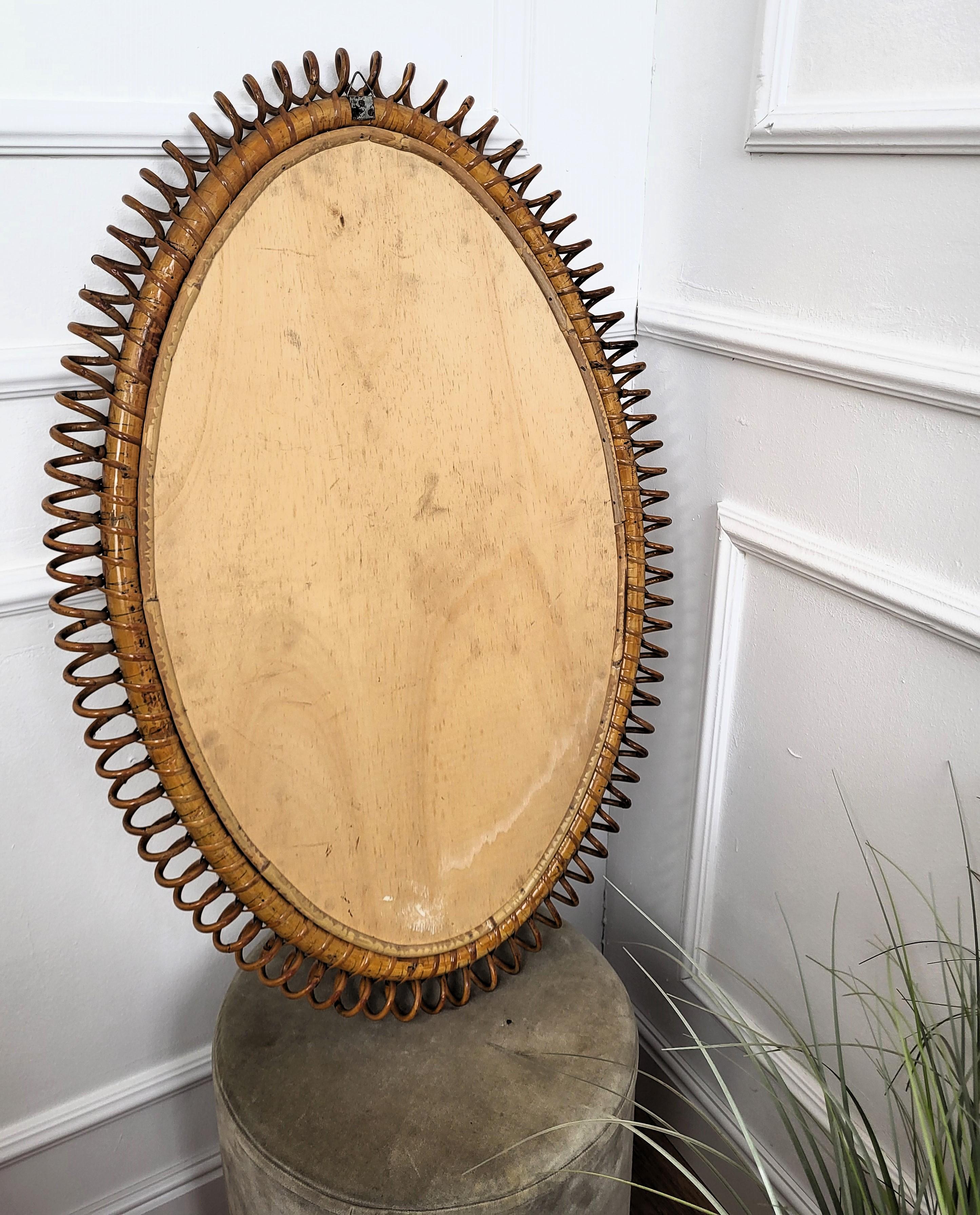 Brass 1970s Italian Bamboo Rattan Bohemian French Riviera Wall Mirror