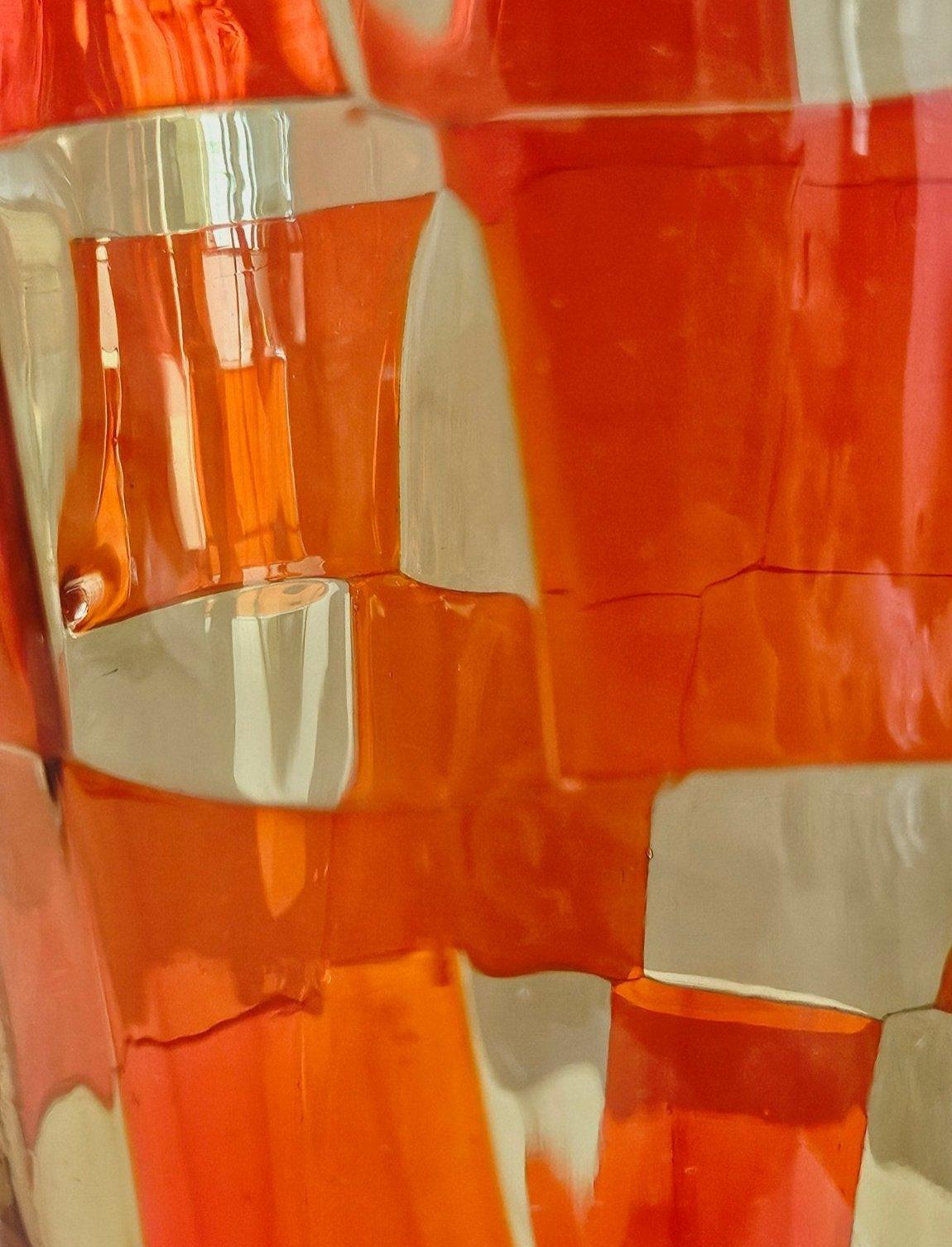 1970s Italian Barovier & Toso Orange and Yellow Murano Glass Checkered Vase In Good Condition In Florence, Tuscany