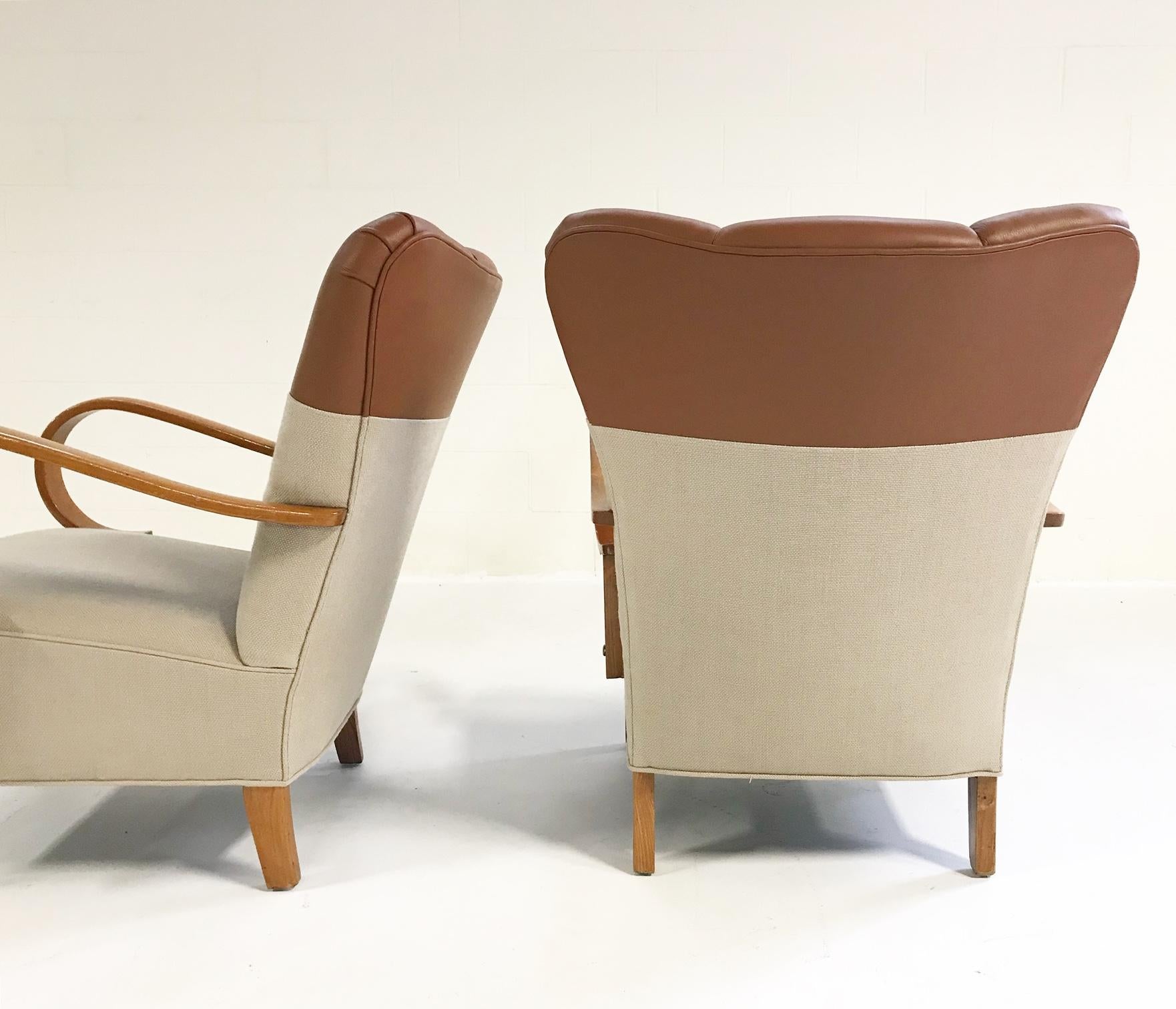 20th Century 1970s, Italian Bentwood Armchairs Restored in Loro Piana Leather and Linen
