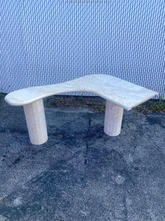 1960s Italian Biomorphic Sculptural Double Octagonal Pedestal Marble Desk