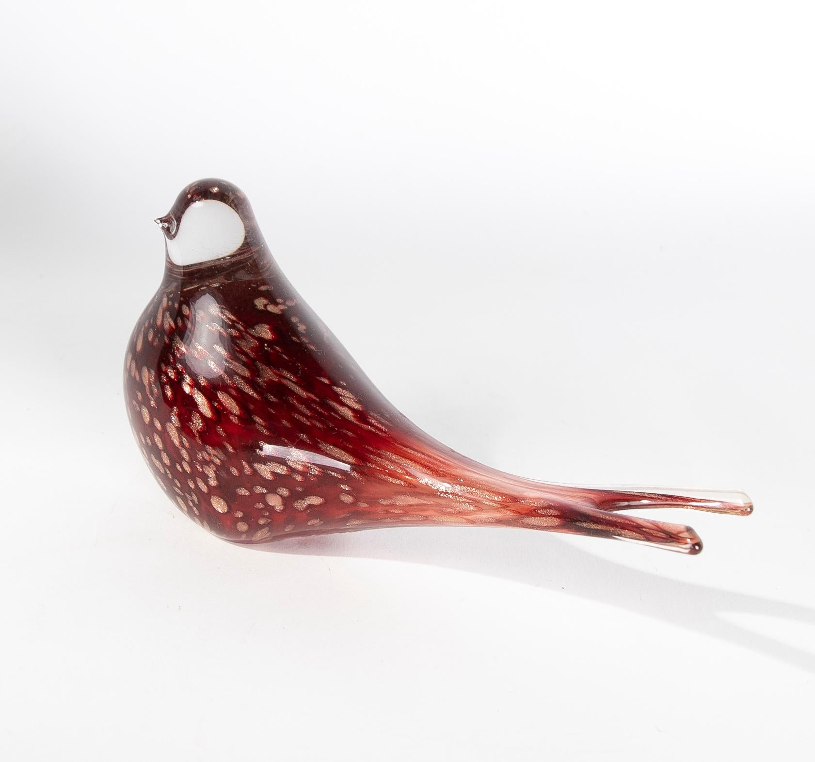 1970s Italian Bird in Red Veined Murano Crystal.