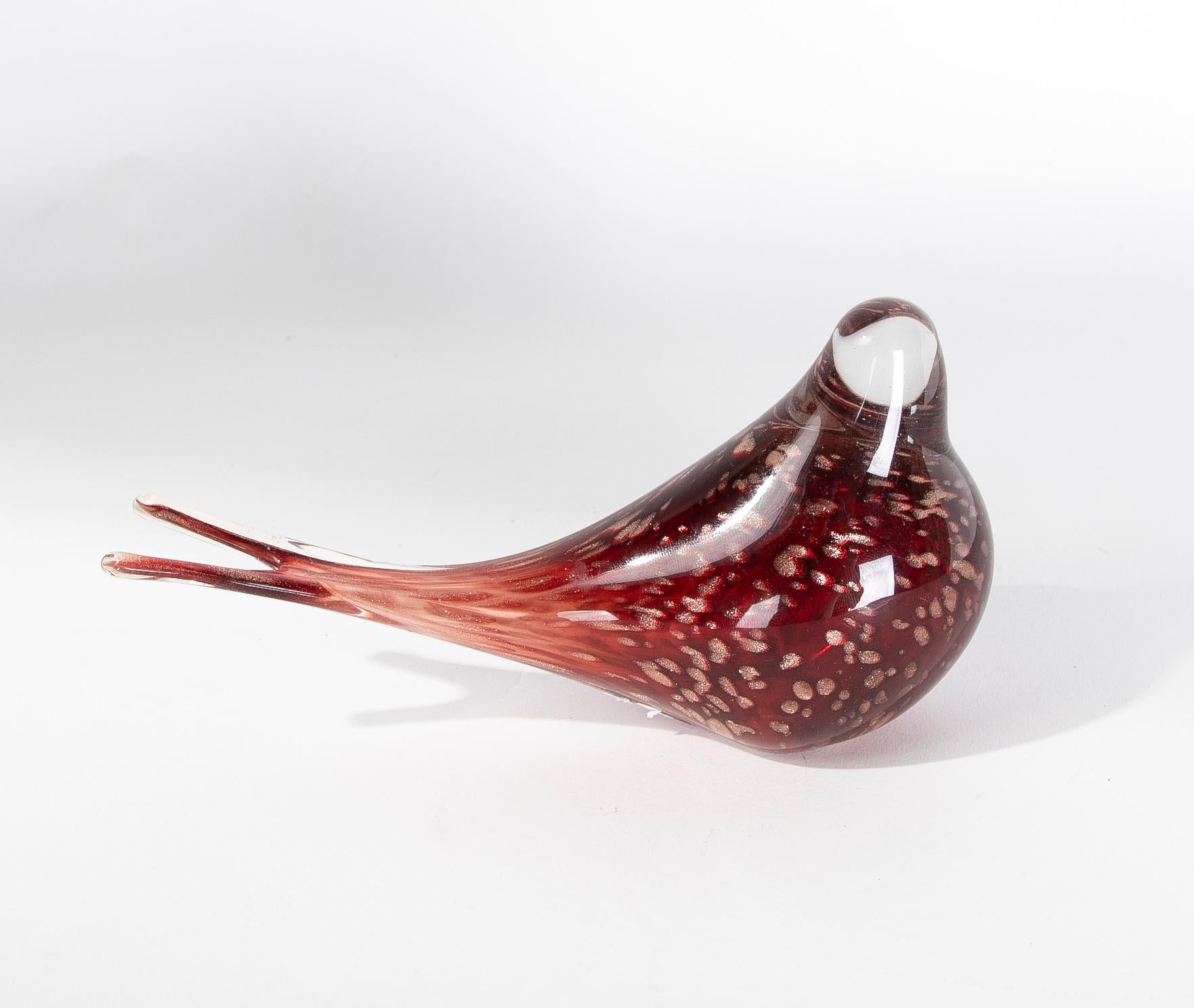 Art Glass 1970s Italian Bird in Red Veined Murano Crystal For Sale