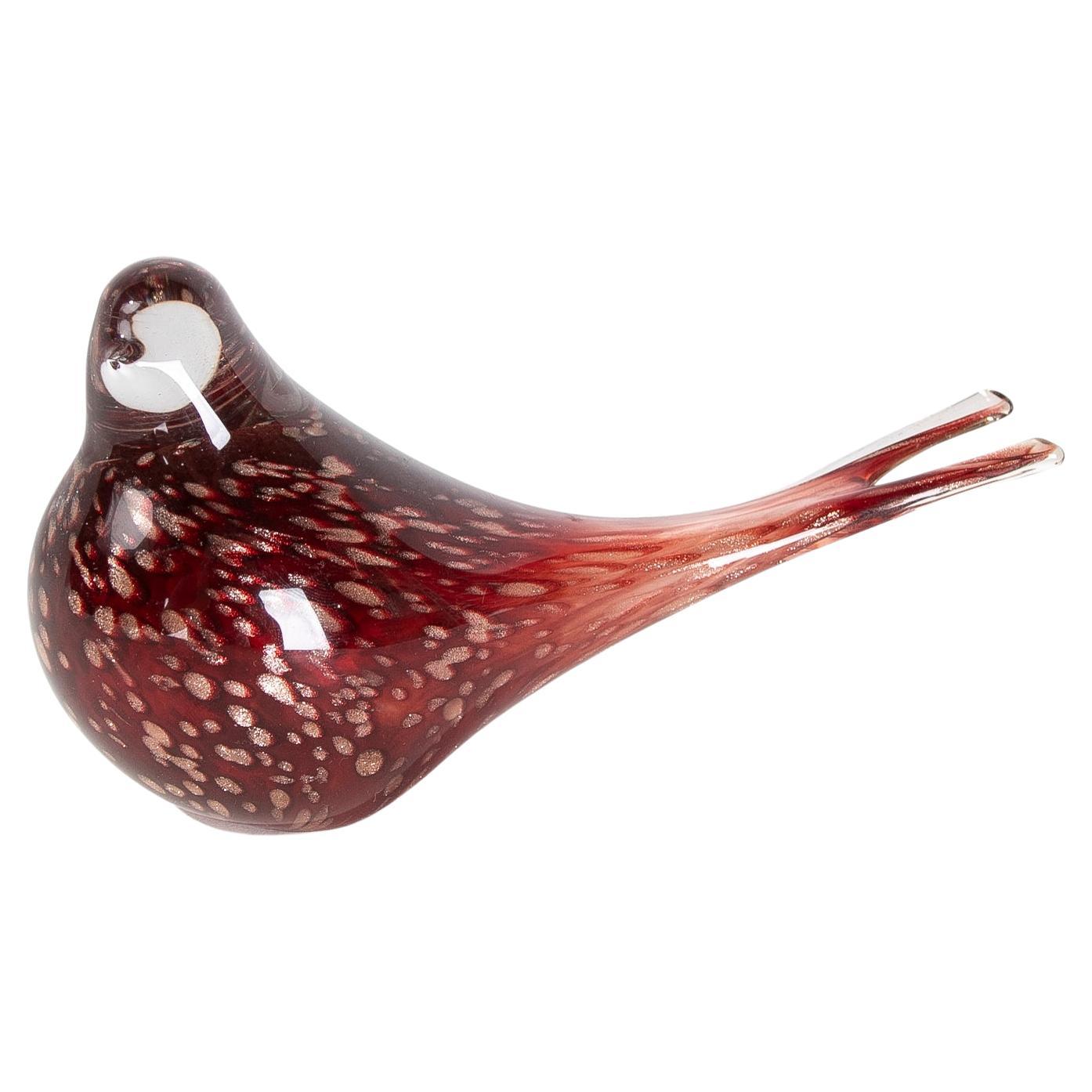 Oiseau italien des années 1970 en cristal de Murano veiné rouge
