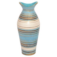 1970s Italian Bitossi Textured Turquoise Gold Ceramic Vase Vessel Pottery Italy