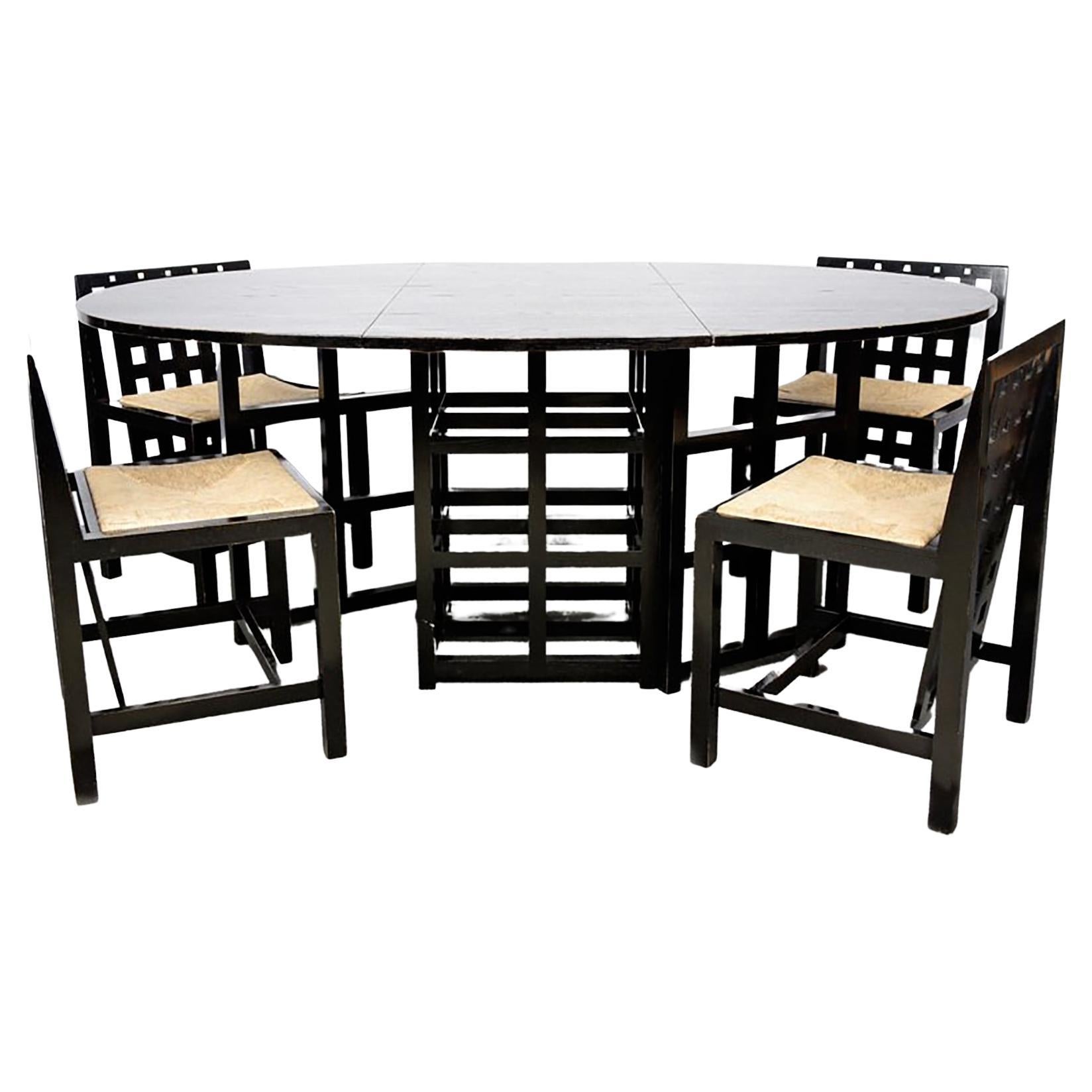 1970s Italian Black Oval Folding Table and Four Chairs designed by Mackintosh  For Sale