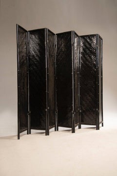 1970s Italian Black-painted Bamboo Folding Screen