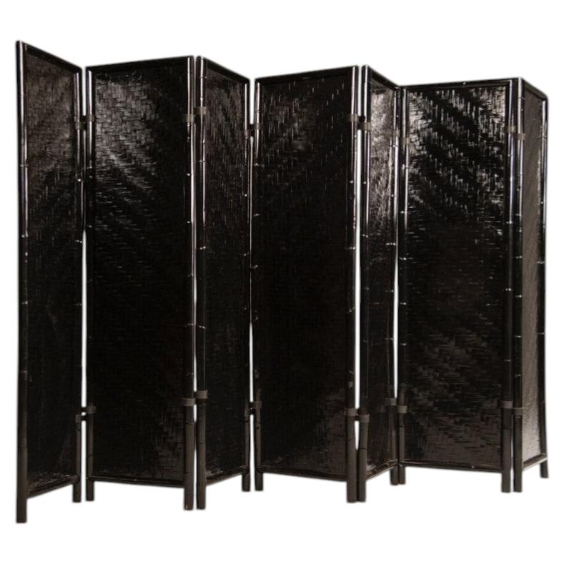 1970s Italian Black-painted Bamboo Folding Screen