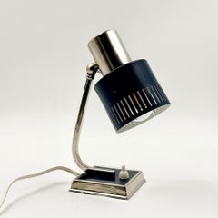 1970s Italian Blue and Chrome Desk Lamp with Slotted Shade