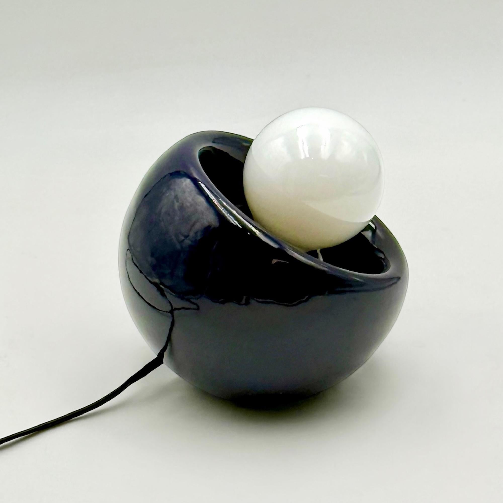 Late 20th Century 1970s Italian Blue Ceramic Table or Bedside Lamp Space Age Design For Sale