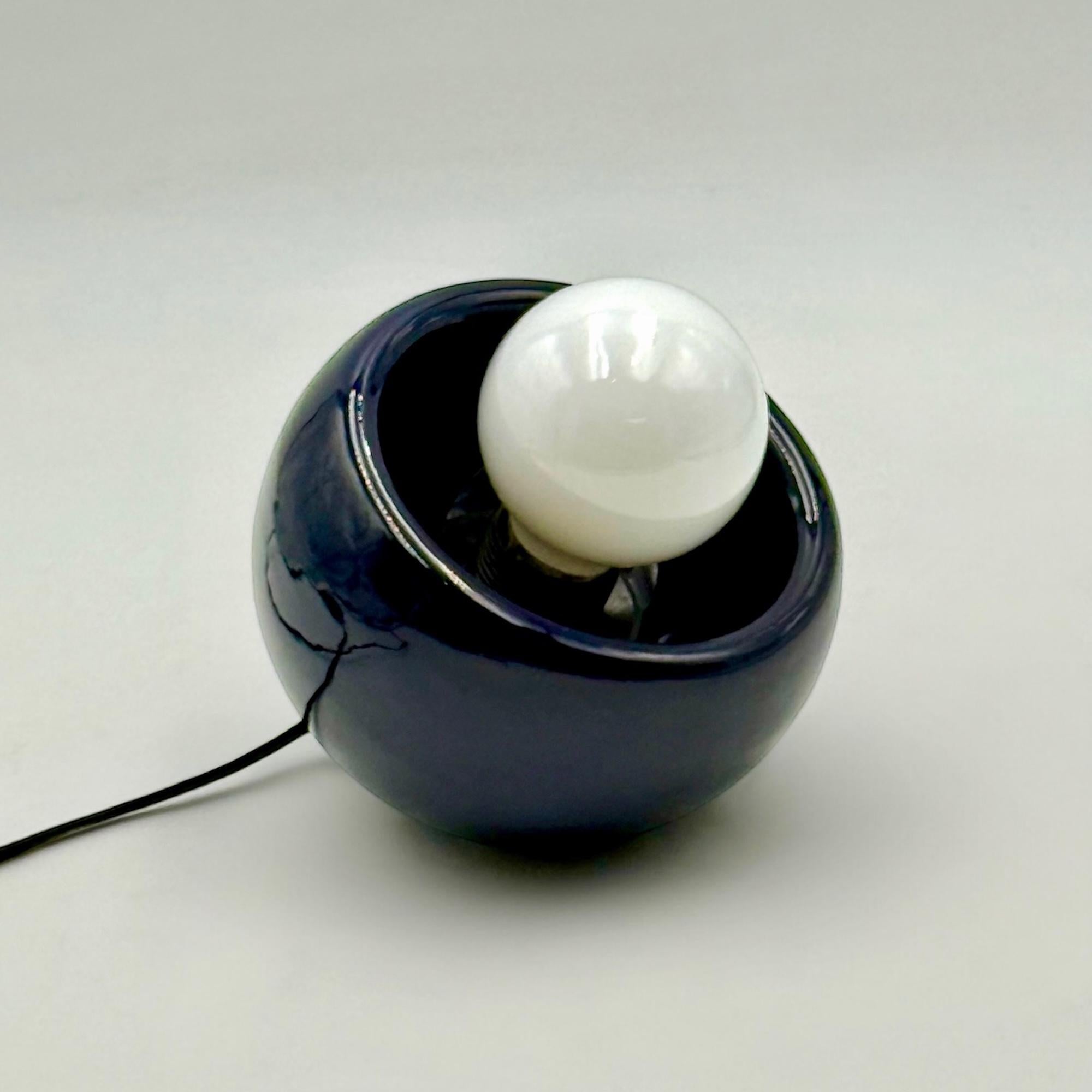 1970s Italian Blue Ceramic Table or Bedside Lamp Space Age Design For Sale 1