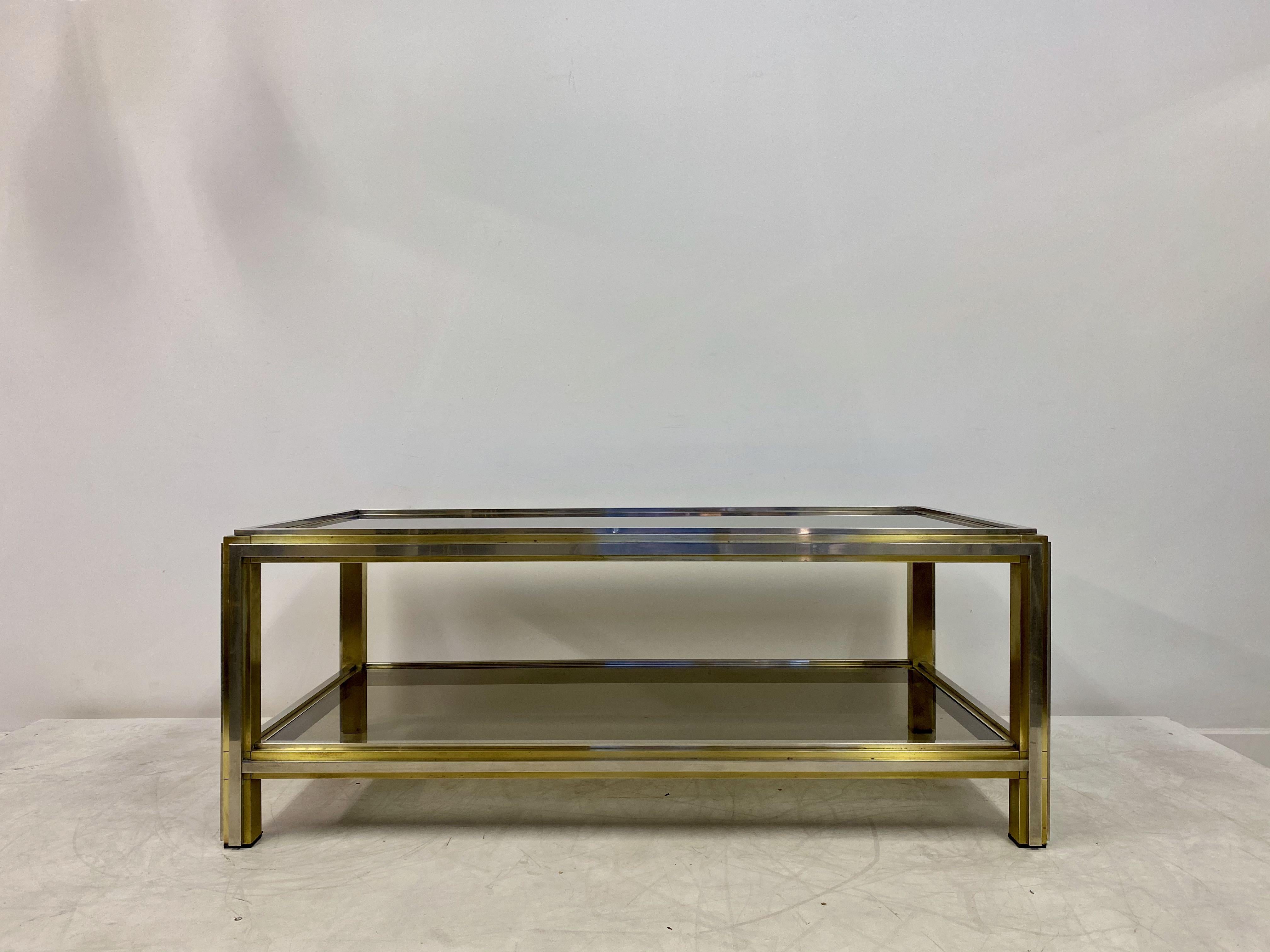 Mesa de centro italiana de latón y cromo de Romeo Rega, años 70 Moderno de mediados de siglo