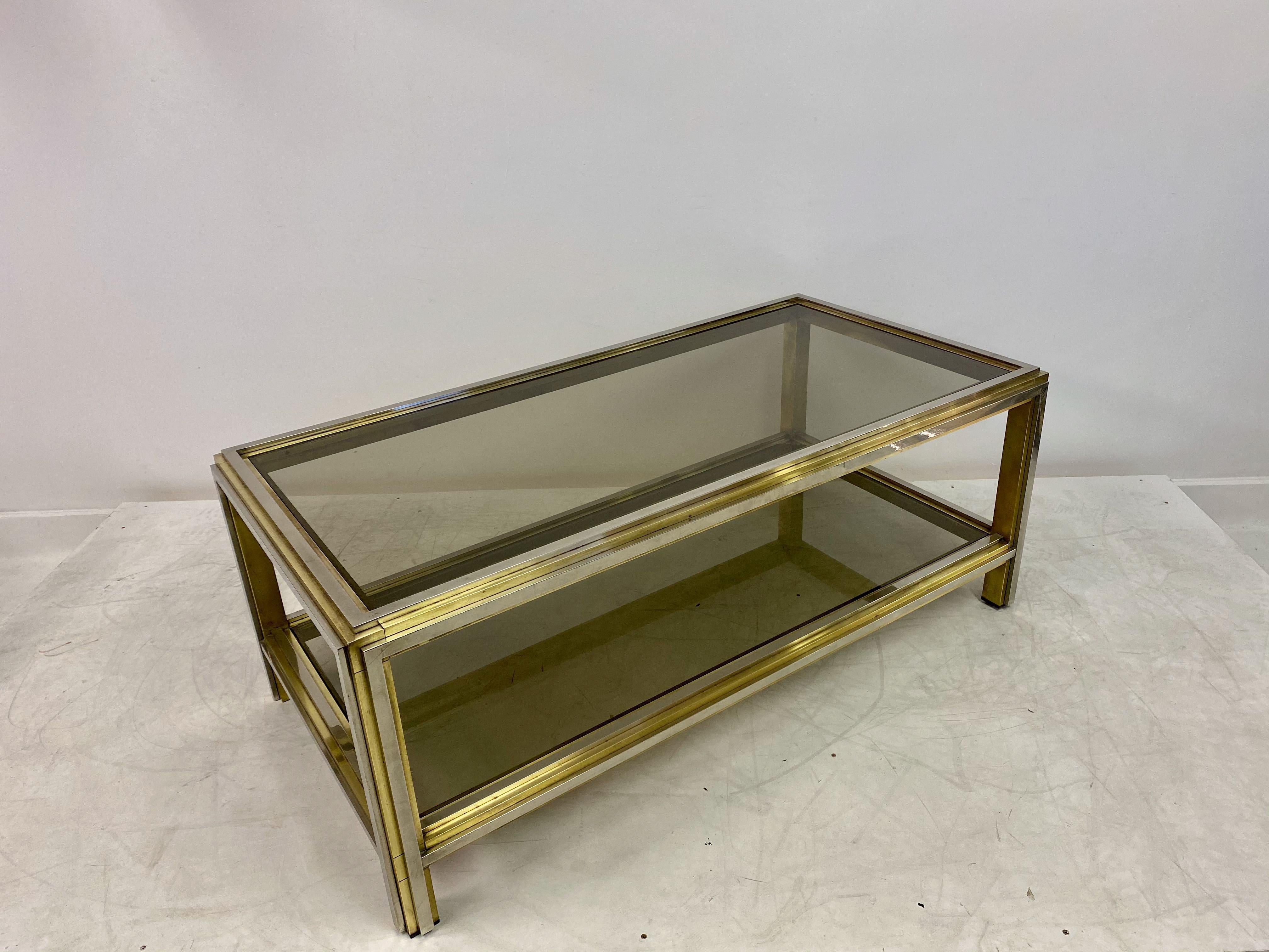 Mesa de centro italiana de latón y cromo de Romeo Rega, años 70 siglo XX