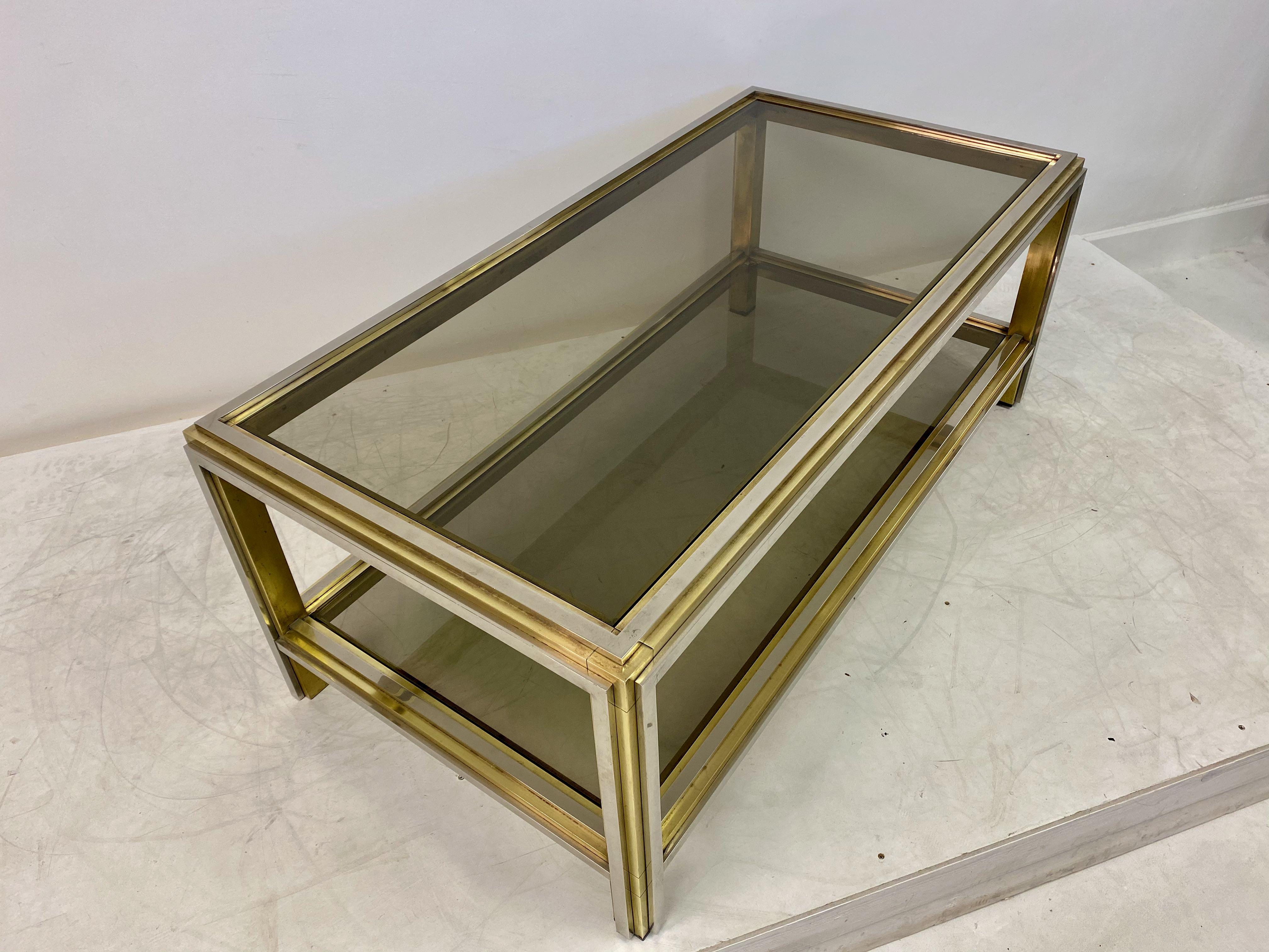 Mesa de centro italiana de latón y cromo de Romeo Rega, años 70 Latón
