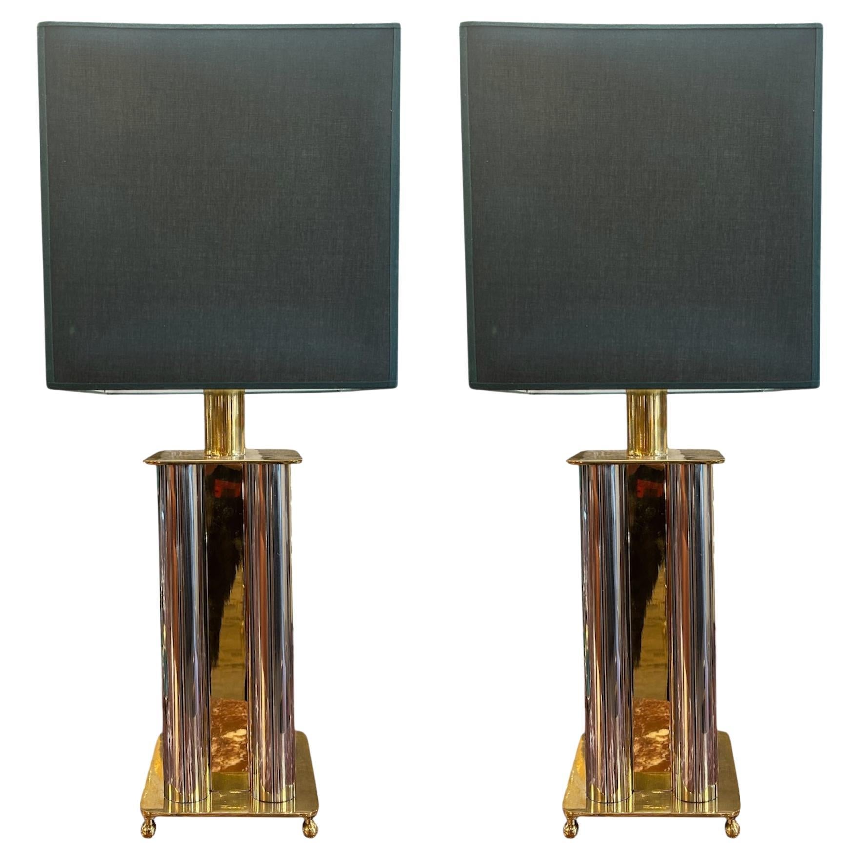 1970s Italian Brass and Chrome Table Lamps