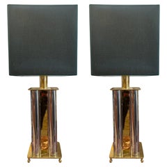 1970s Italian Brass and Chrome Table Lamps