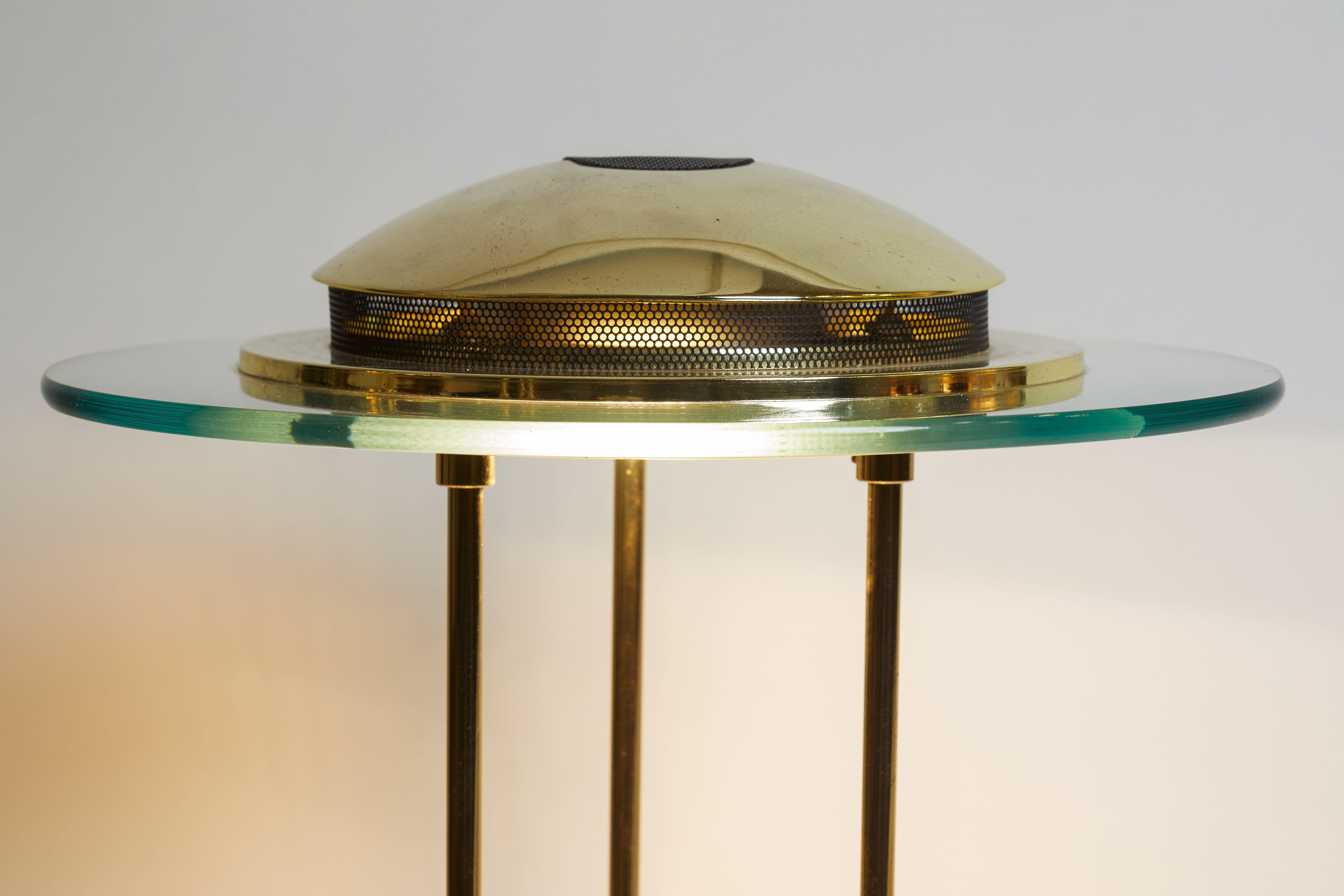 French 1970s Italian Brass and Glass Circular Table Lamp