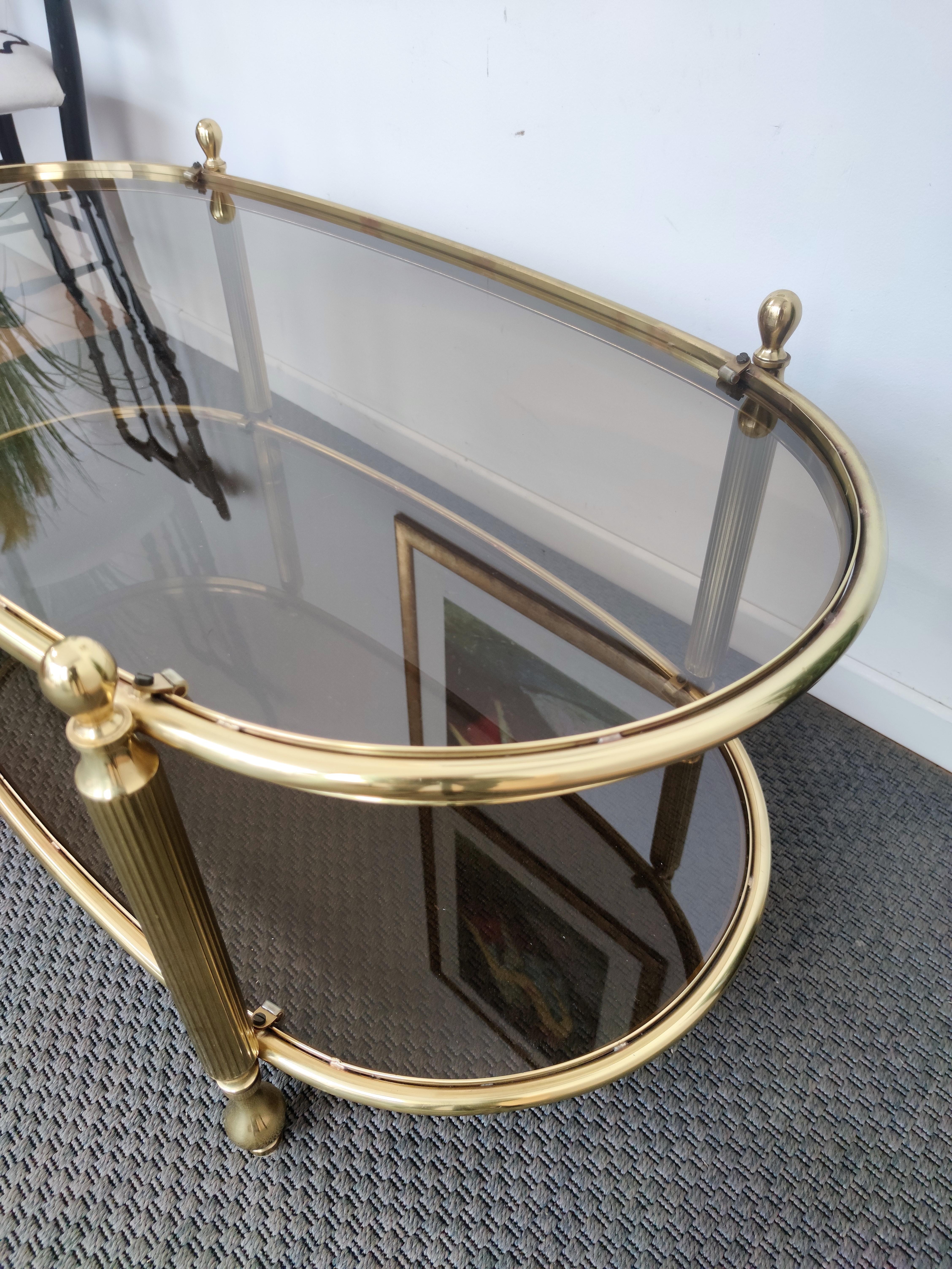 20th Century 1970s Italian Brass and Glass Hollywood Regency Oval Center Coffee Table