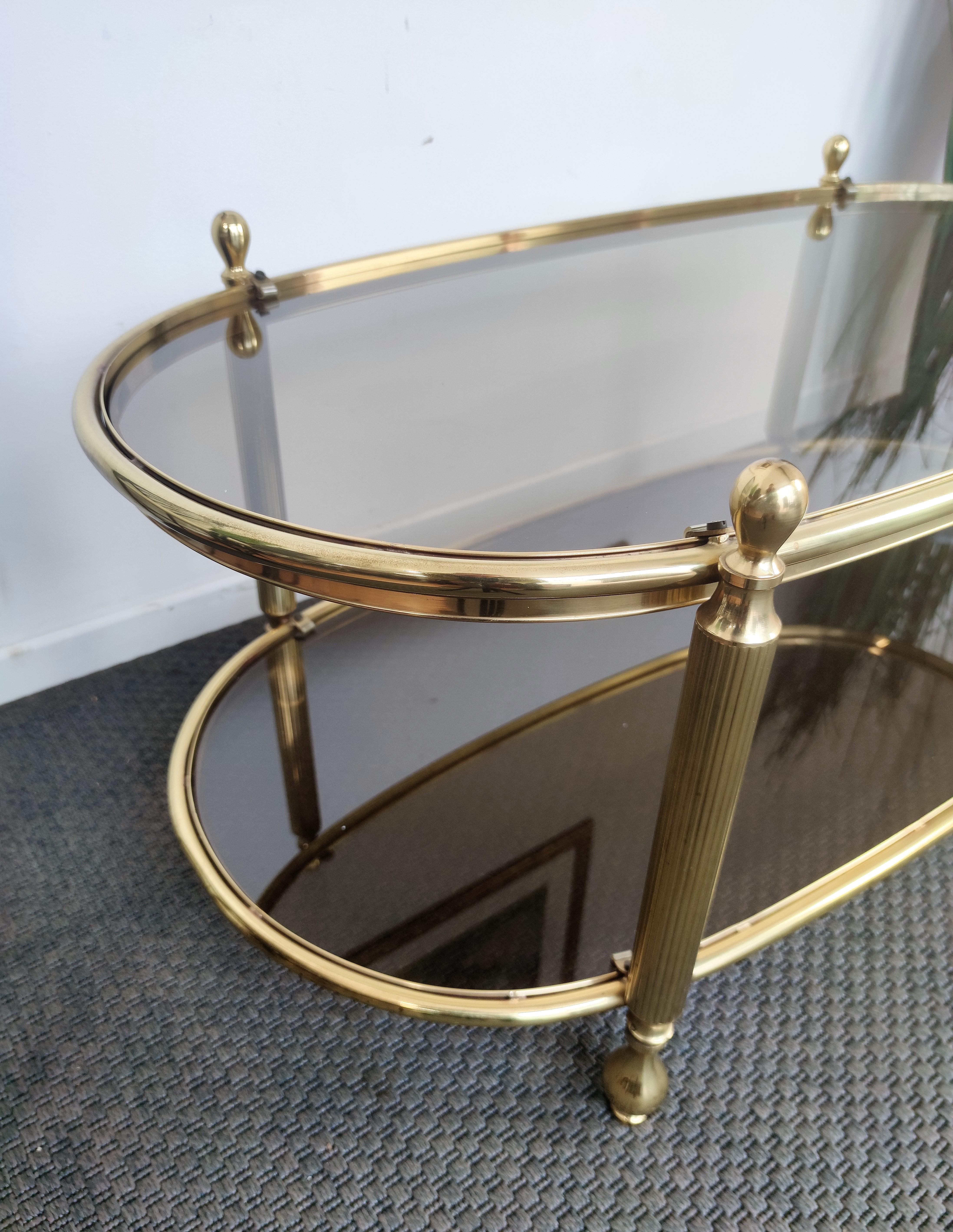 1970s Italian Brass and Glass Hollywood Regency Oval Center Coffee Table 2