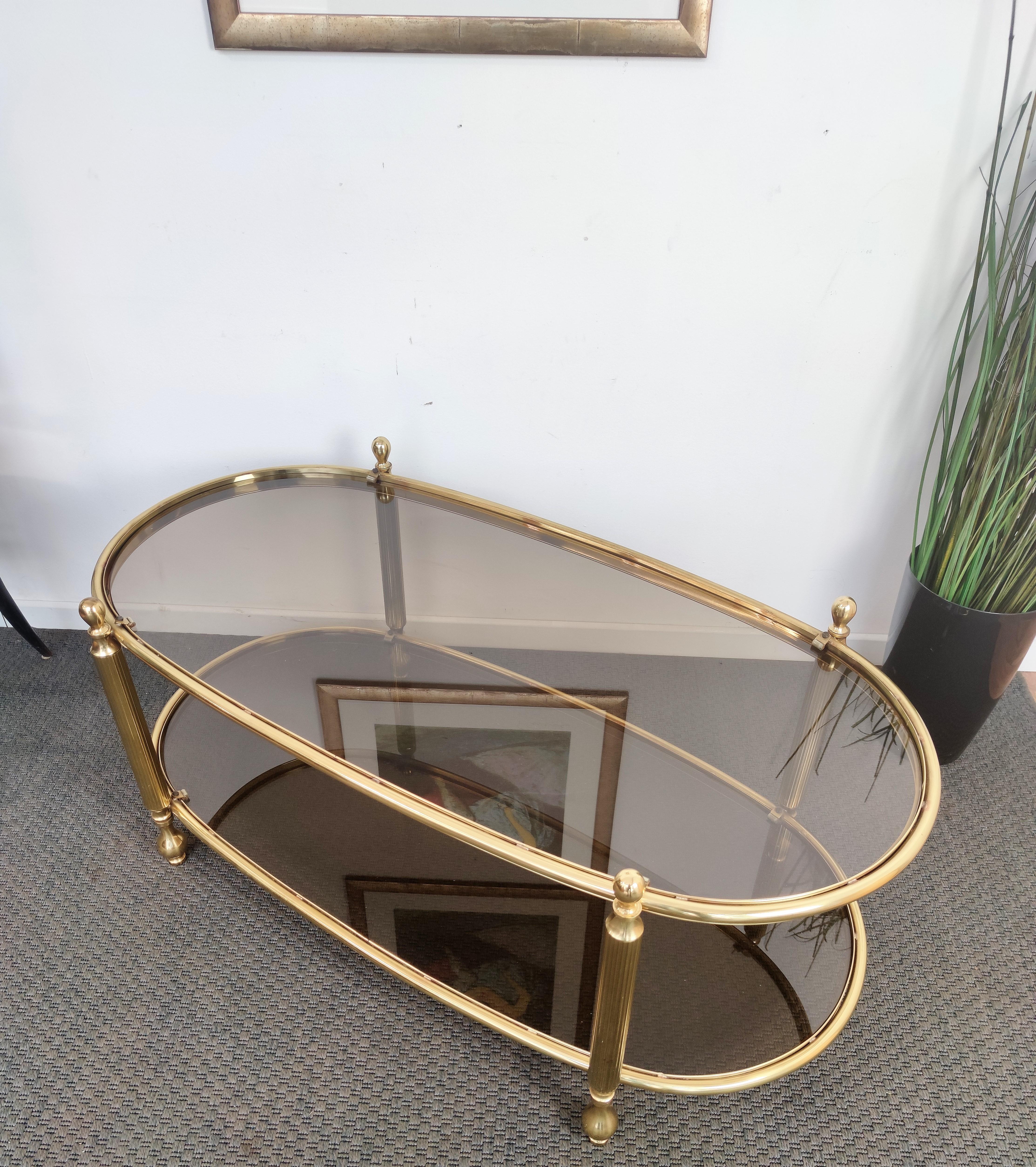 1970s Italian Brass and Glass Hollywood Regency Oval Center Coffee Table 3