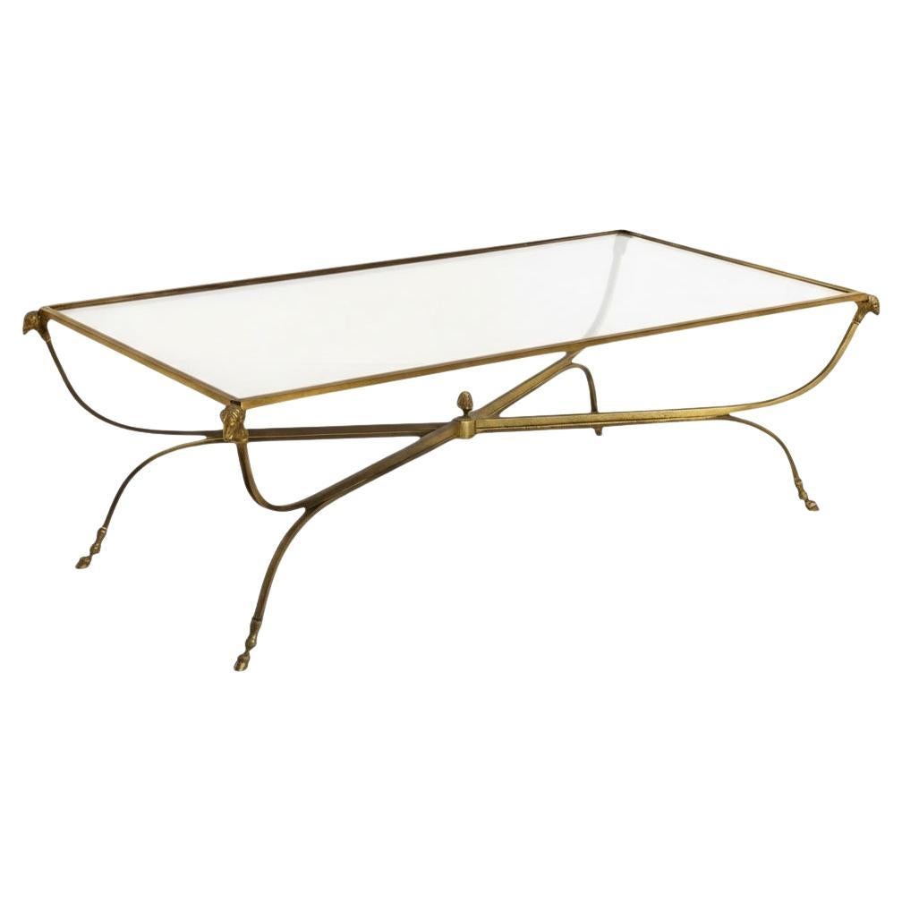1970 Italian Brass and Glass Neoclassical Maison Jansen Style Coffee Table en vente