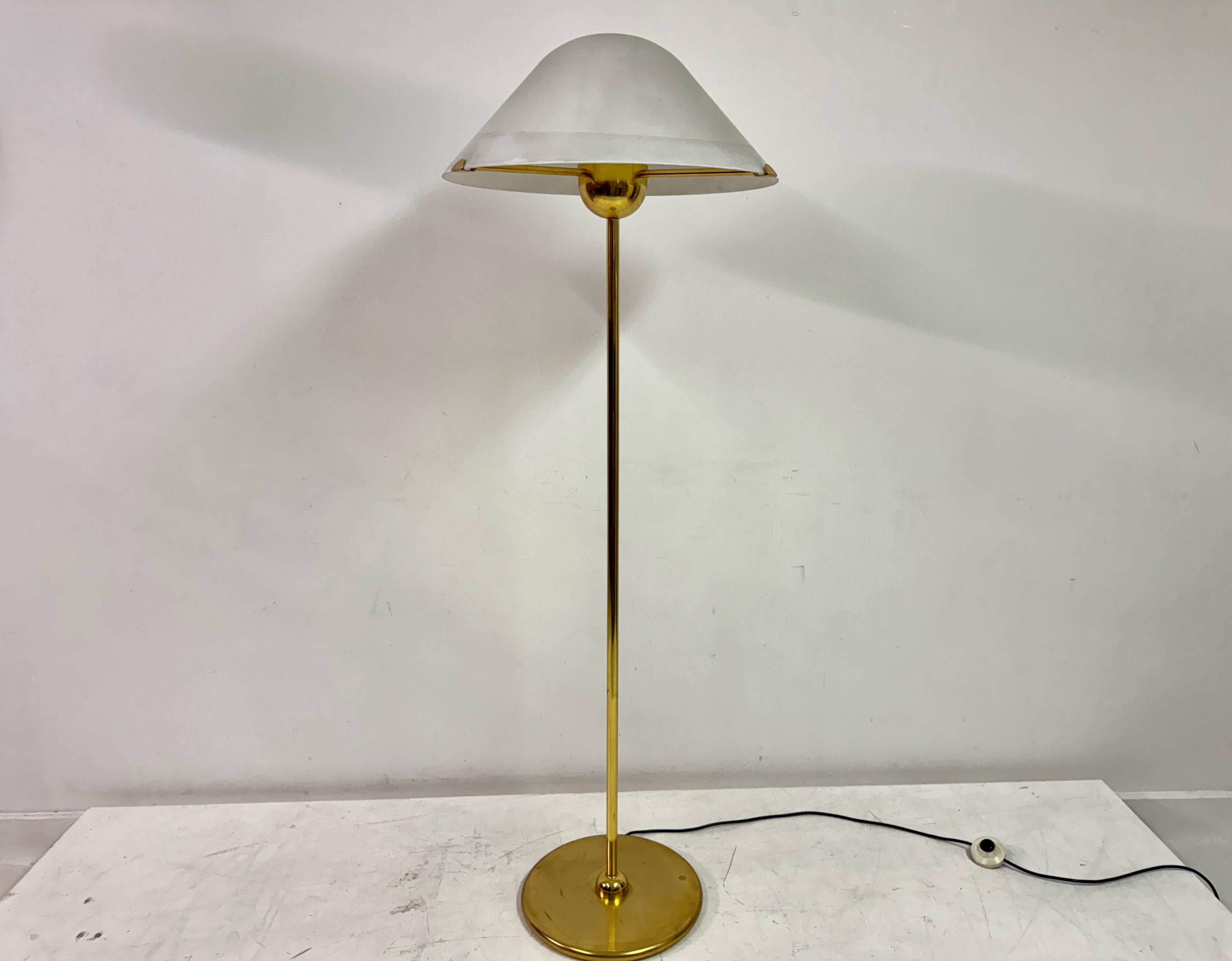 1970s Italian Brass and White Glass Floor Lamp For Sale 5