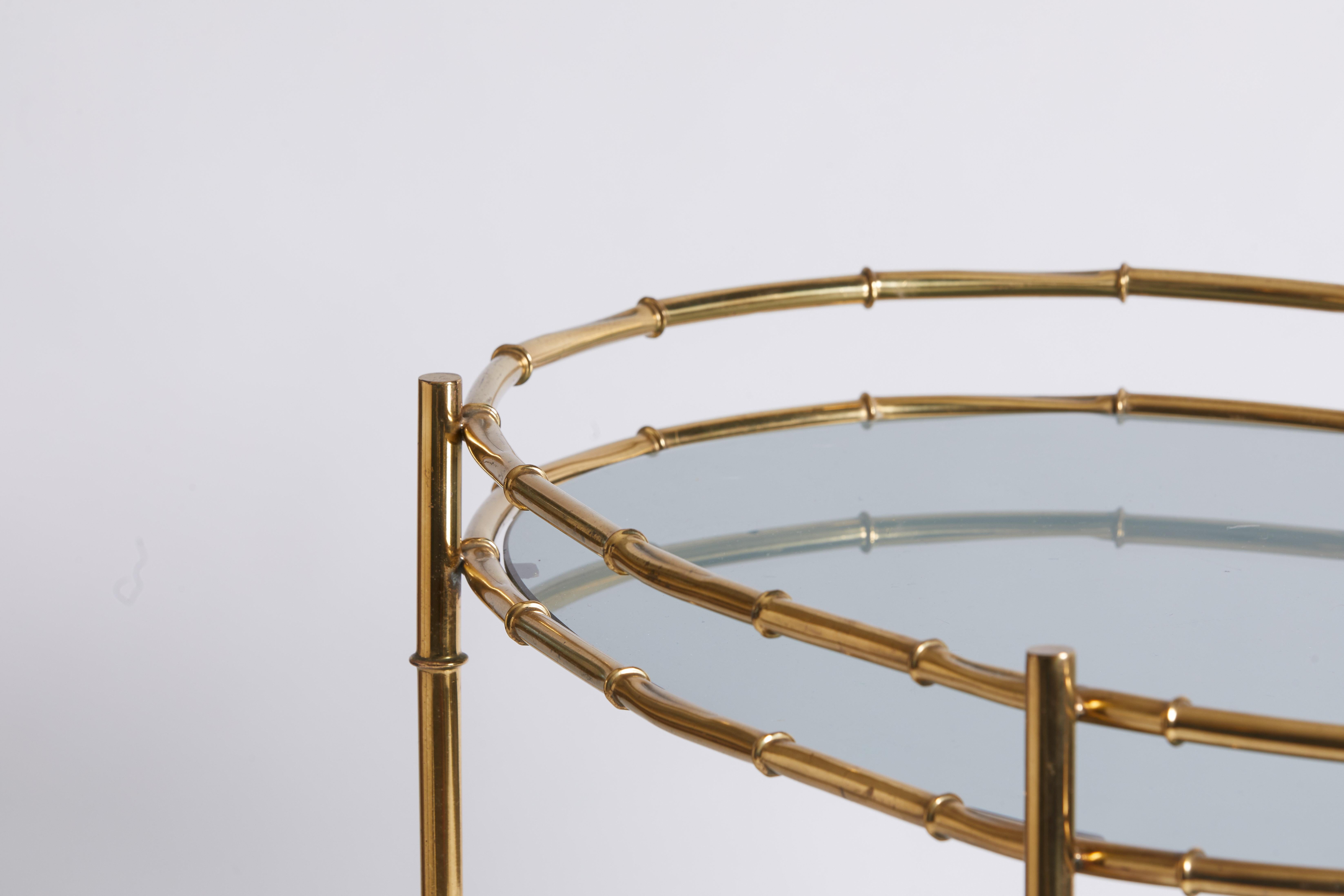 Late 20th Century 1970s Italian Brass Bamboo Design and Smoked Glass Two-Tier Bar Cart