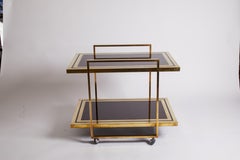 1970s Italian Brass and Black Glass Two-Tier Architectural Bar Cart