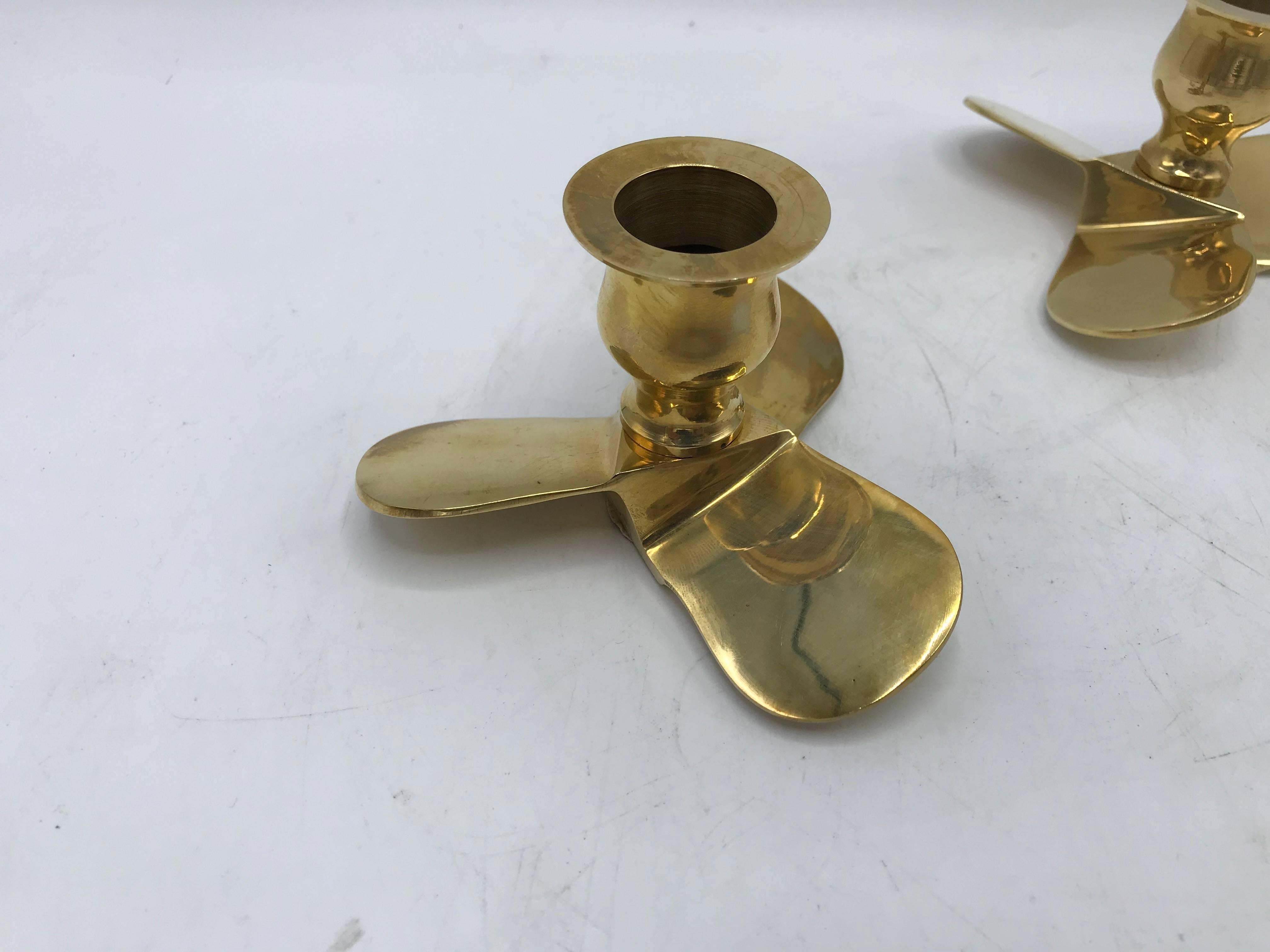 20th Century 1970s Italian Brass Boat Propeller Candlestick Holders, Pair