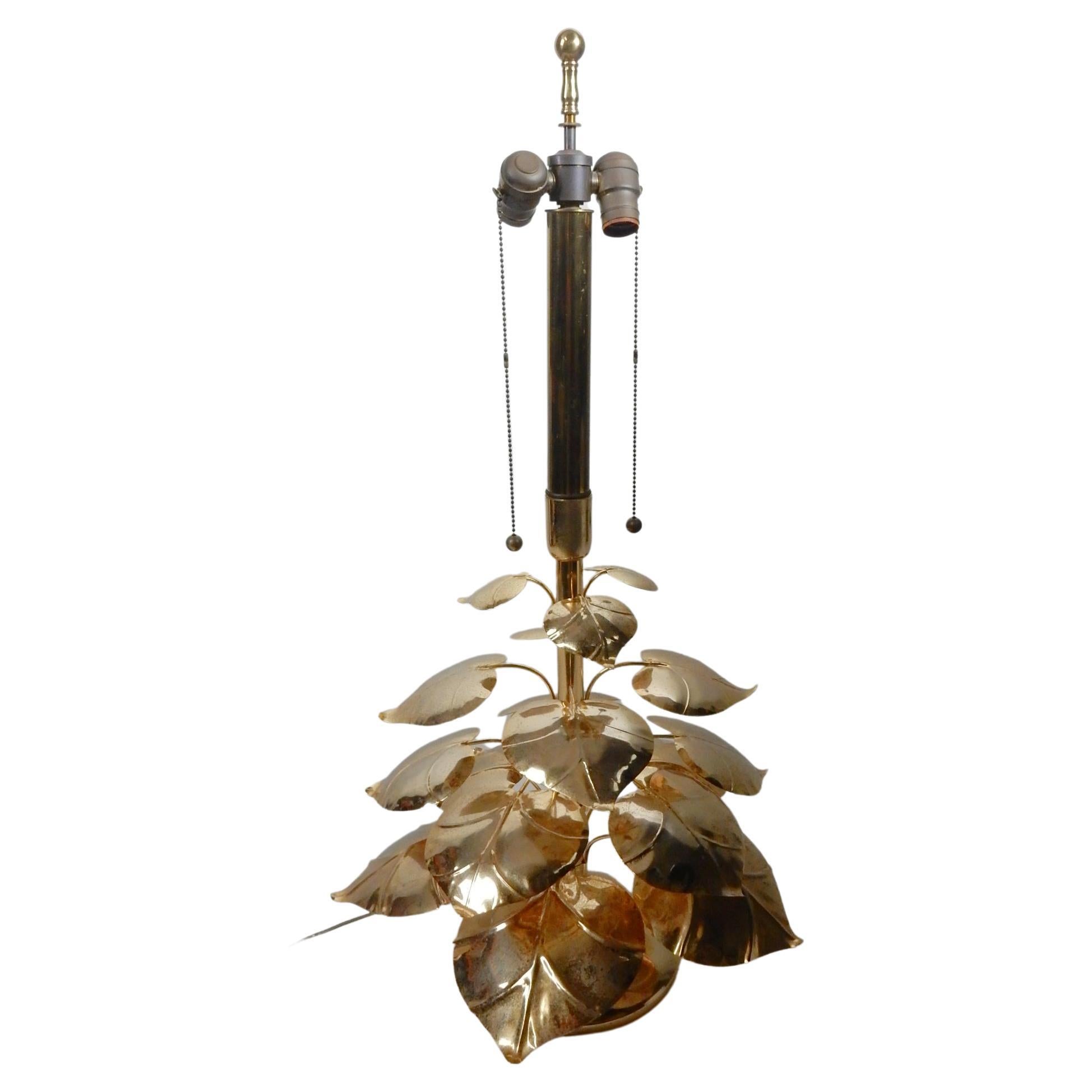 20th Century 1970's Italian Brass Broad Leaf Table Lamp