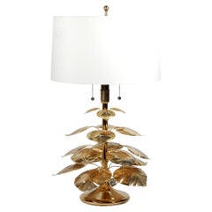 1970's Italian Brass Broad Leaf Table Lamp