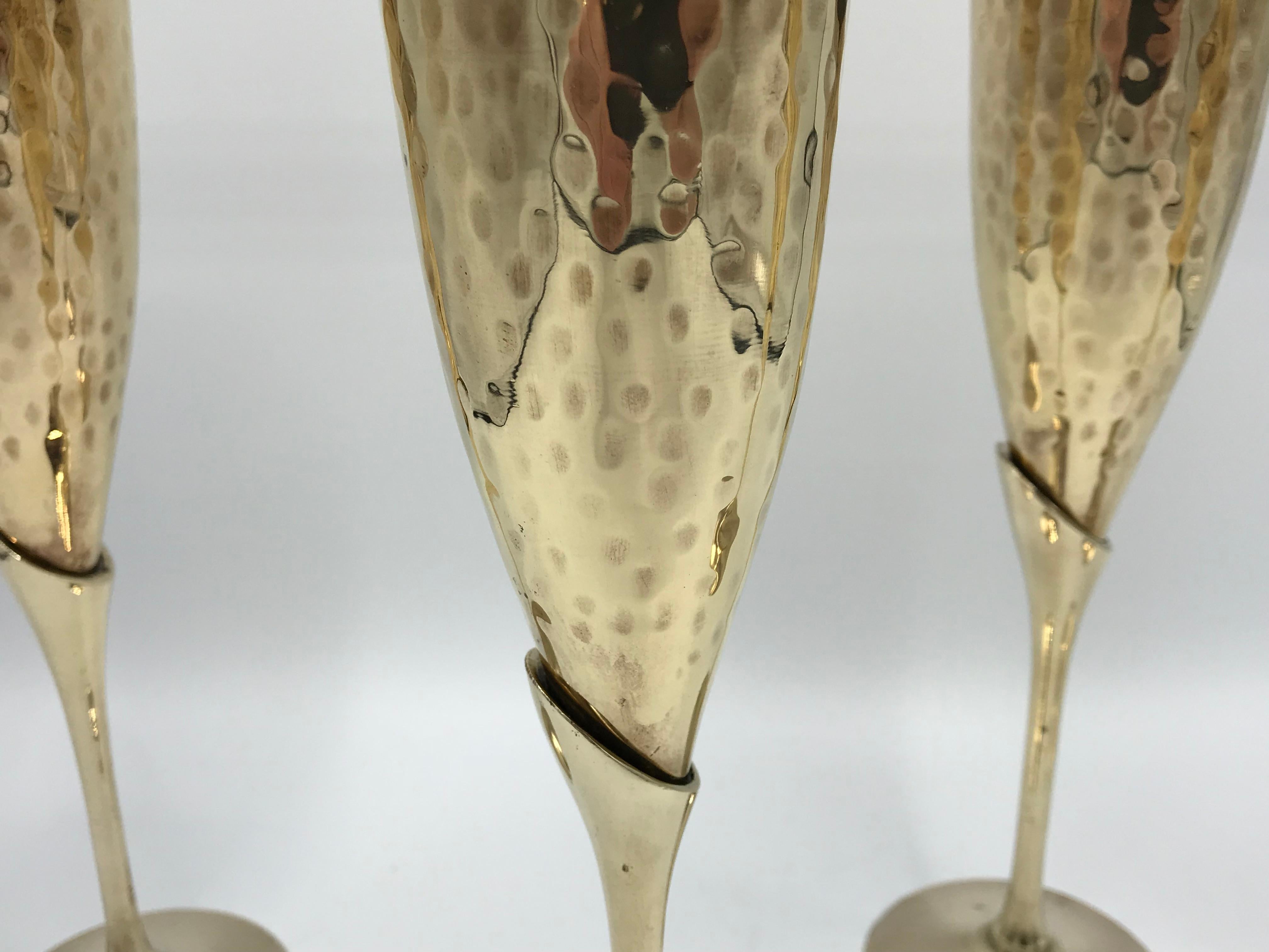 Modern 1970s Italian Brass Champagne Flutes, Set of Four For Sale