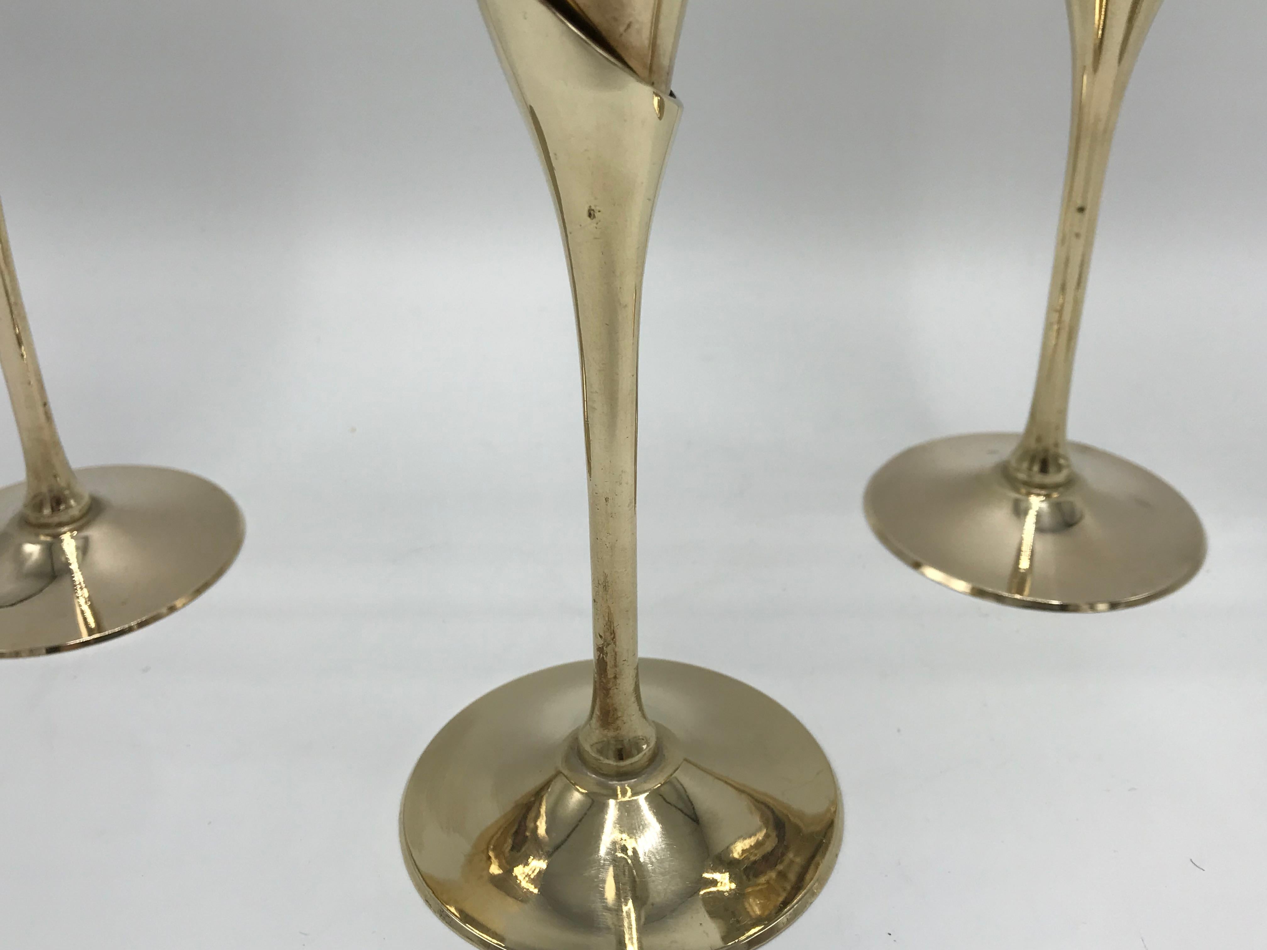 Polished 1970s Italian Brass Champagne Flutes, Set of Four For Sale