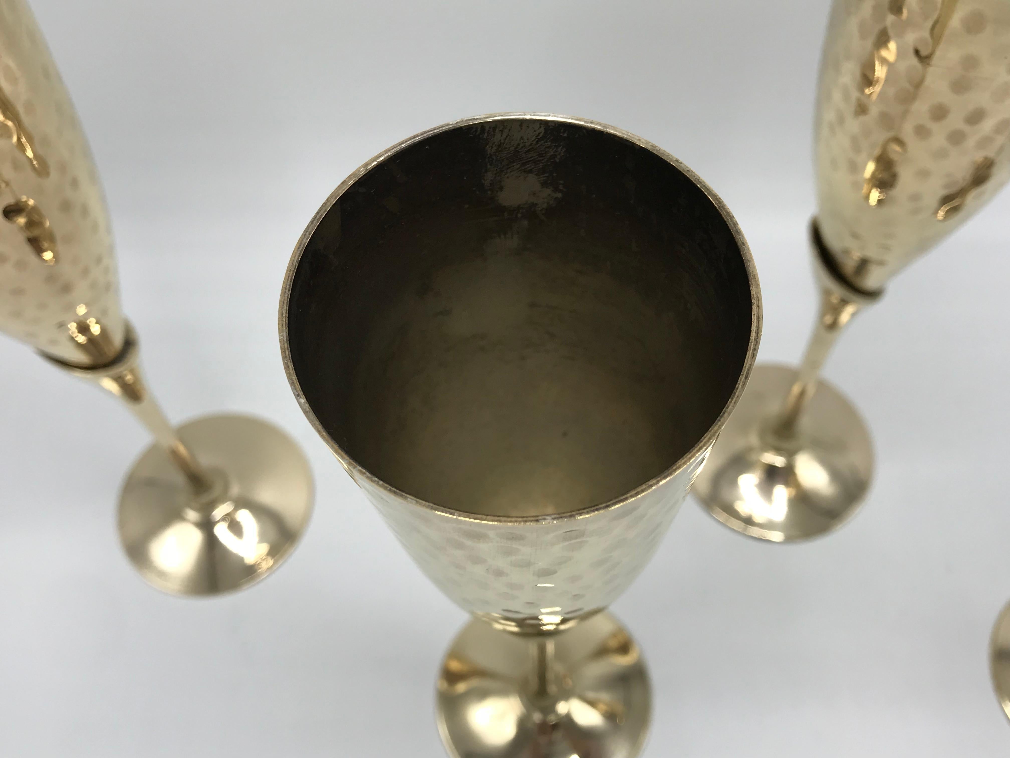 20th Century 1970s Italian Brass Champagne Flutes, Set of Four For Sale