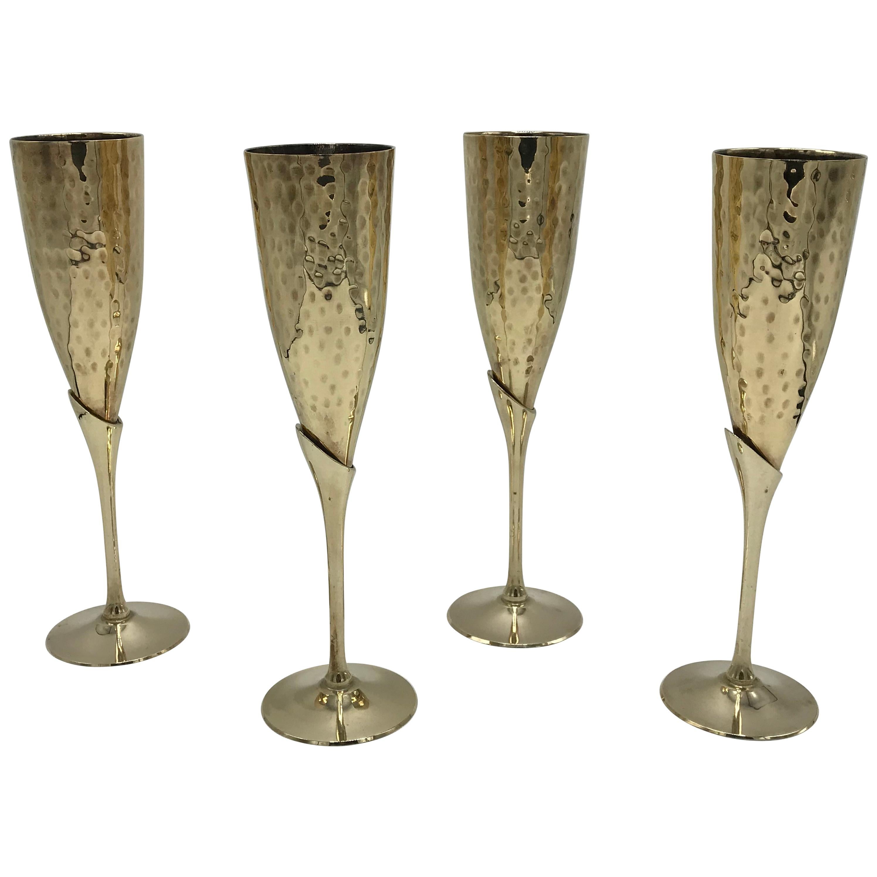 1970s Italian Brass Champagne Flutes, Set of Four For Sale