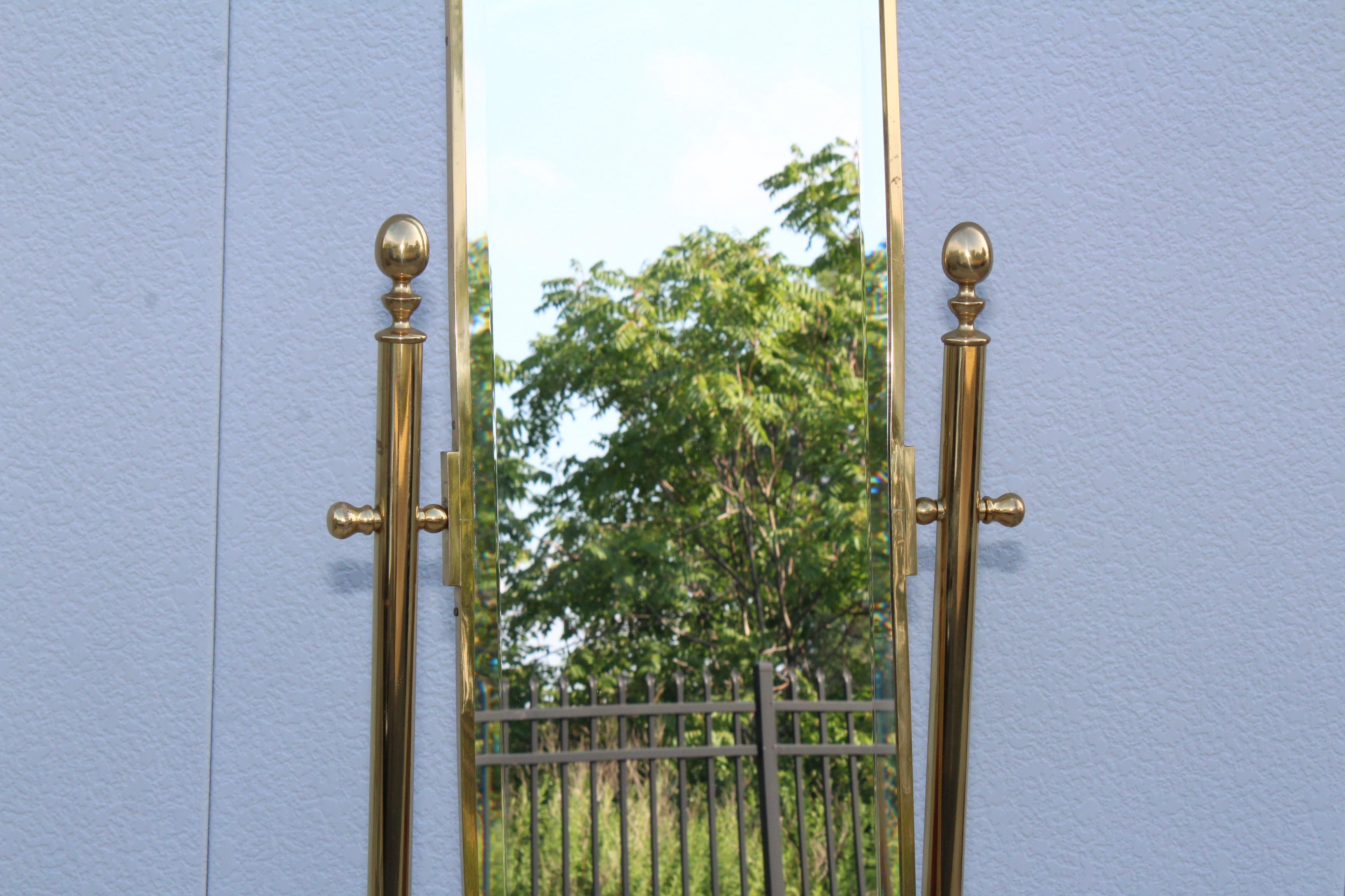 1970s Italian Brass Cheval Full Length Mirror 2