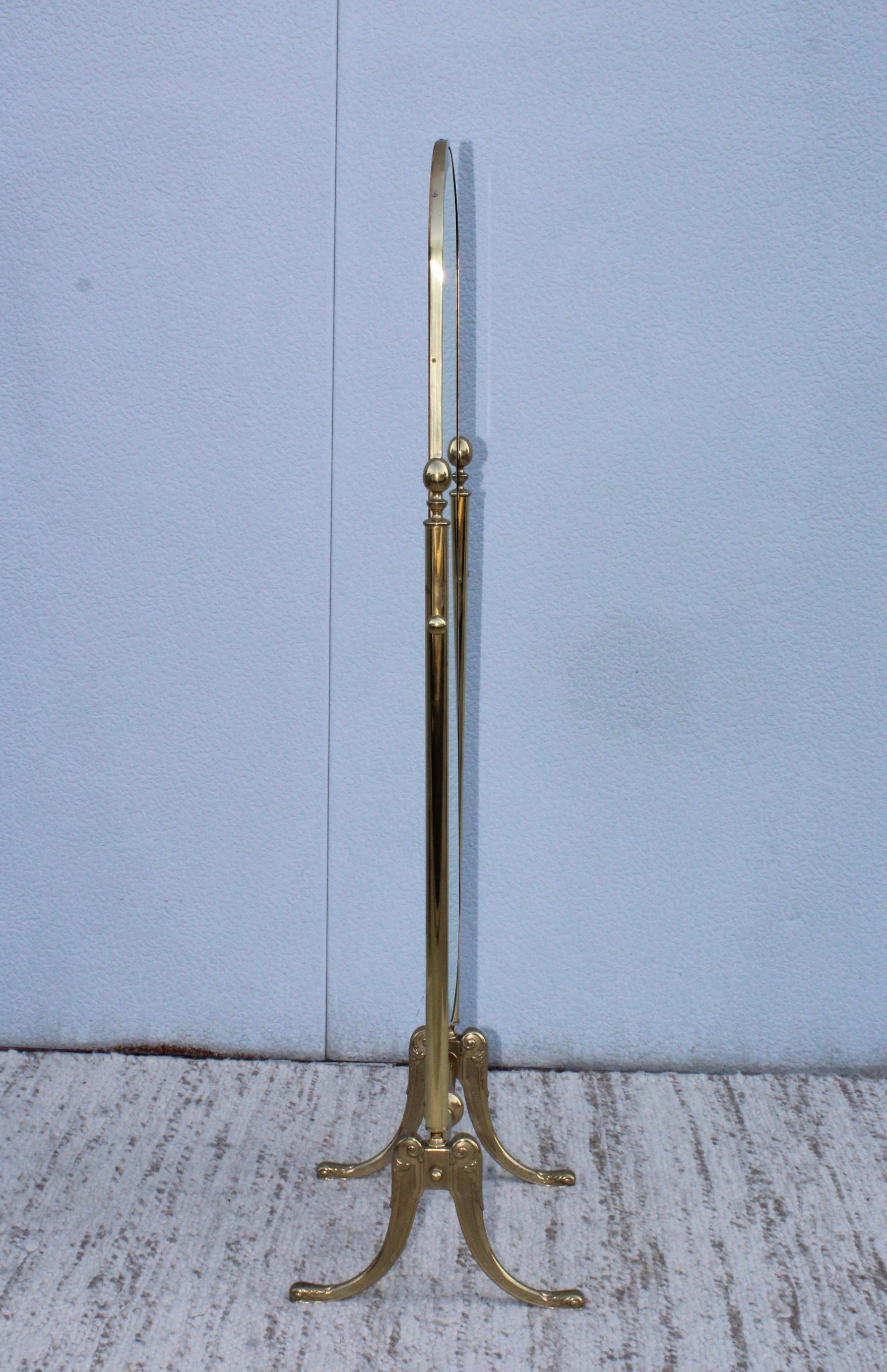 Hollywood Regency 1970s Italian Brass Cheval Full Length Mirror