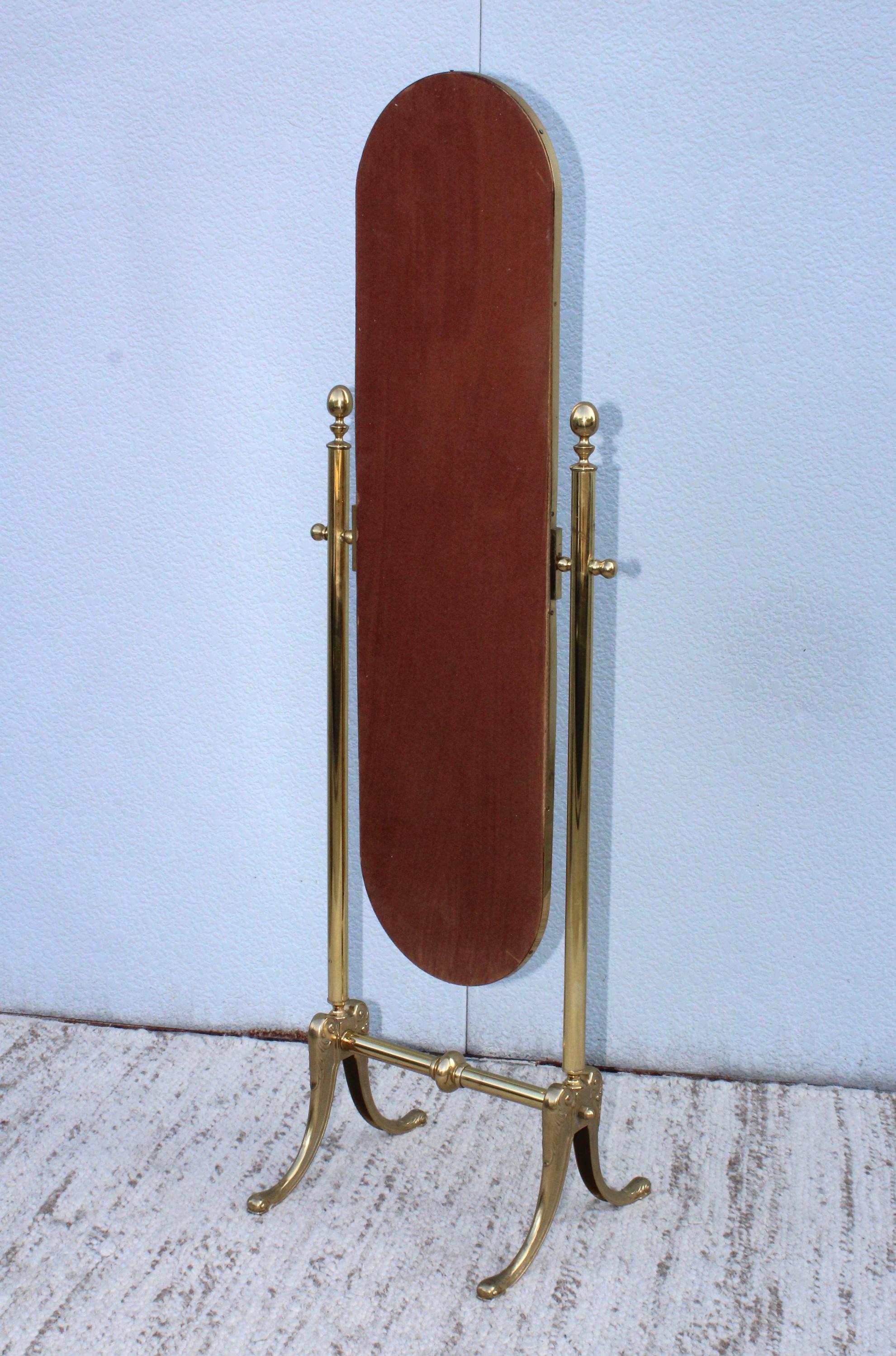 1970s Italian Brass Cheval Full Length Mirror In Good Condition In New York, NY