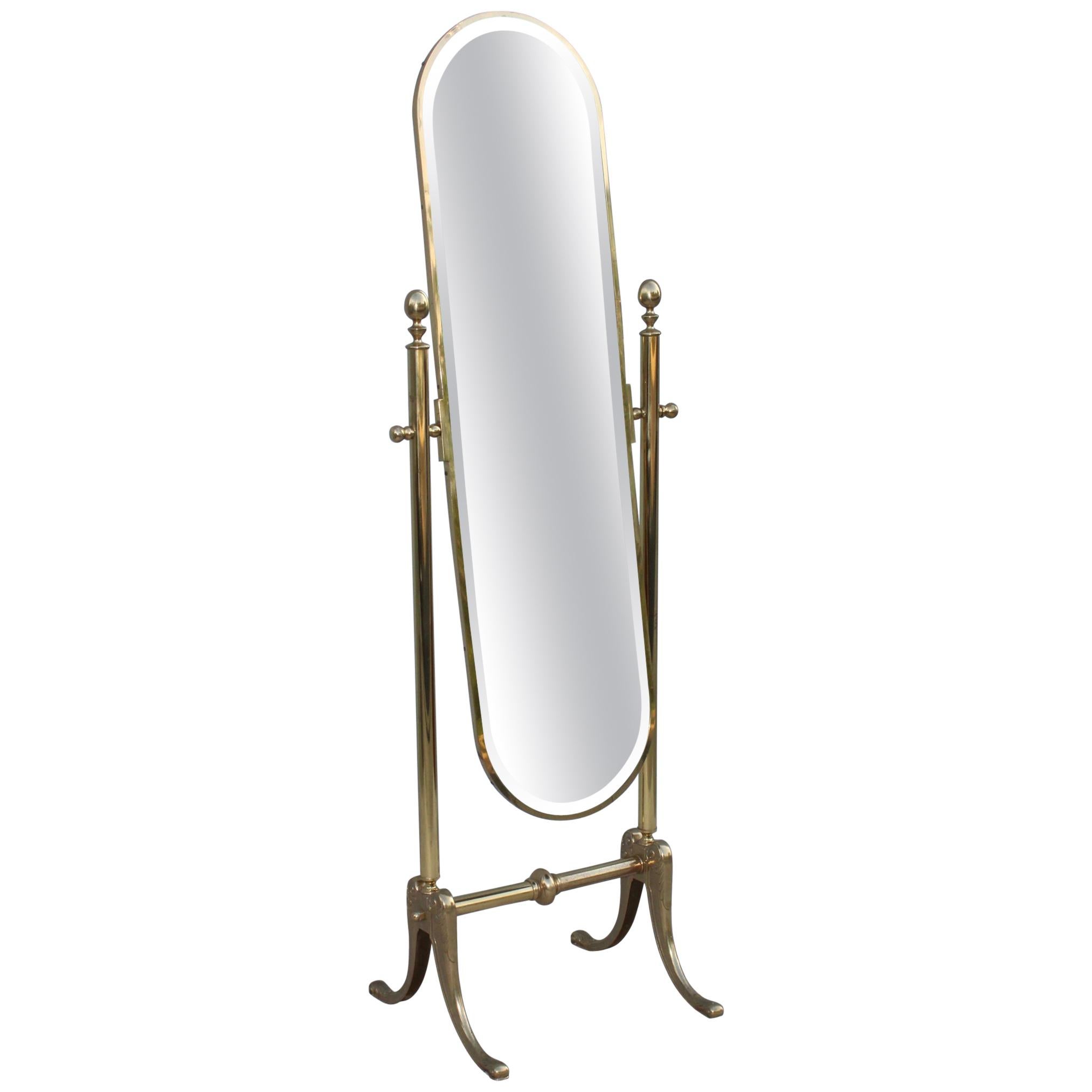 1970s Italian Brass Cheval Full Length Mirror