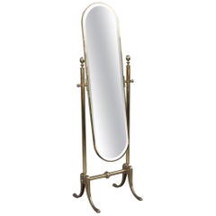 Vintage 1970s Italian Brass Cheval Full Length Mirror
