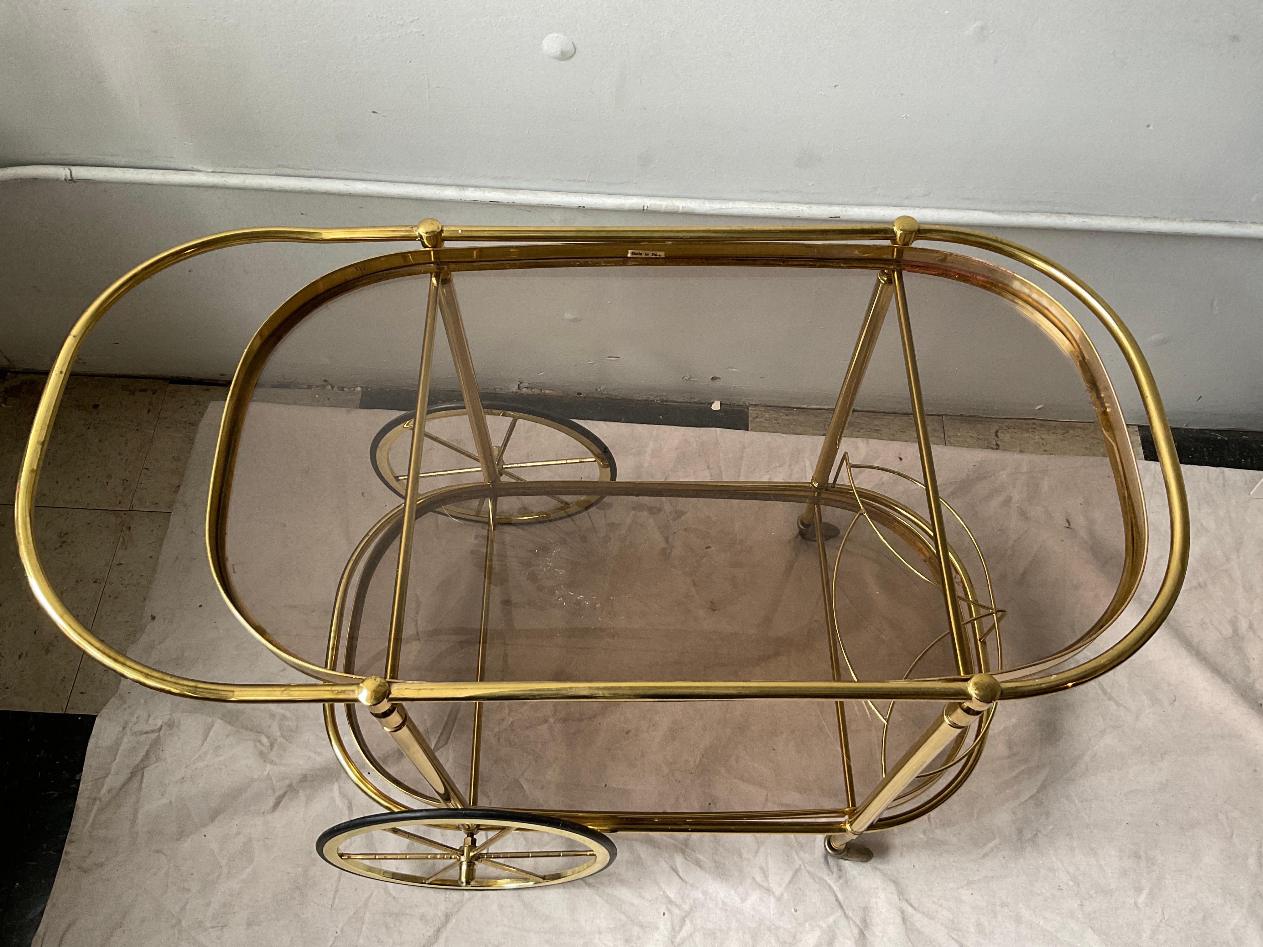 1970s Italian Brass Coated Bar Cart In Good Condition For Sale In Tarrytown, NY