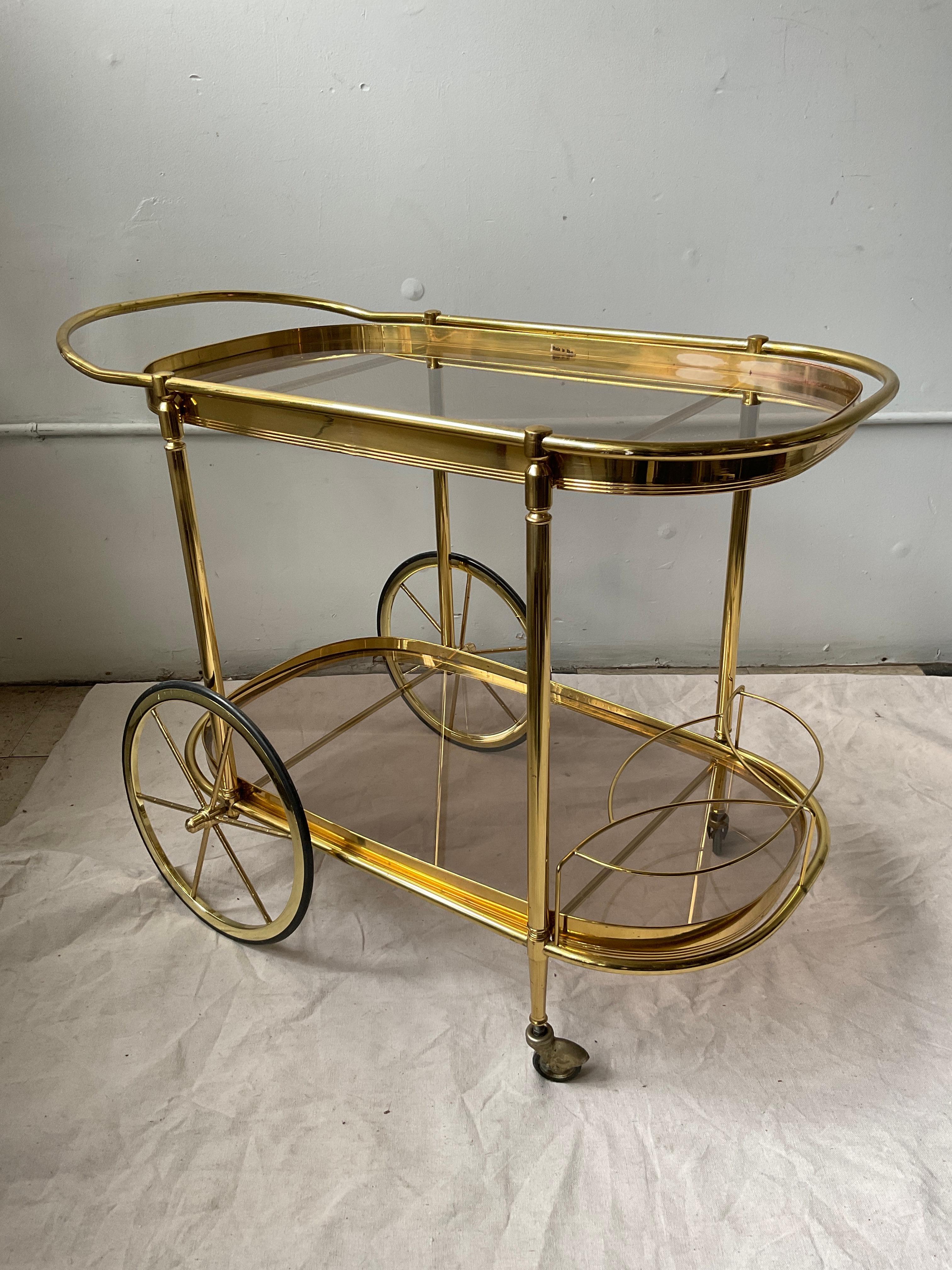 Late 20th Century 1970s Italian Brass Coated Bar Cart For Sale