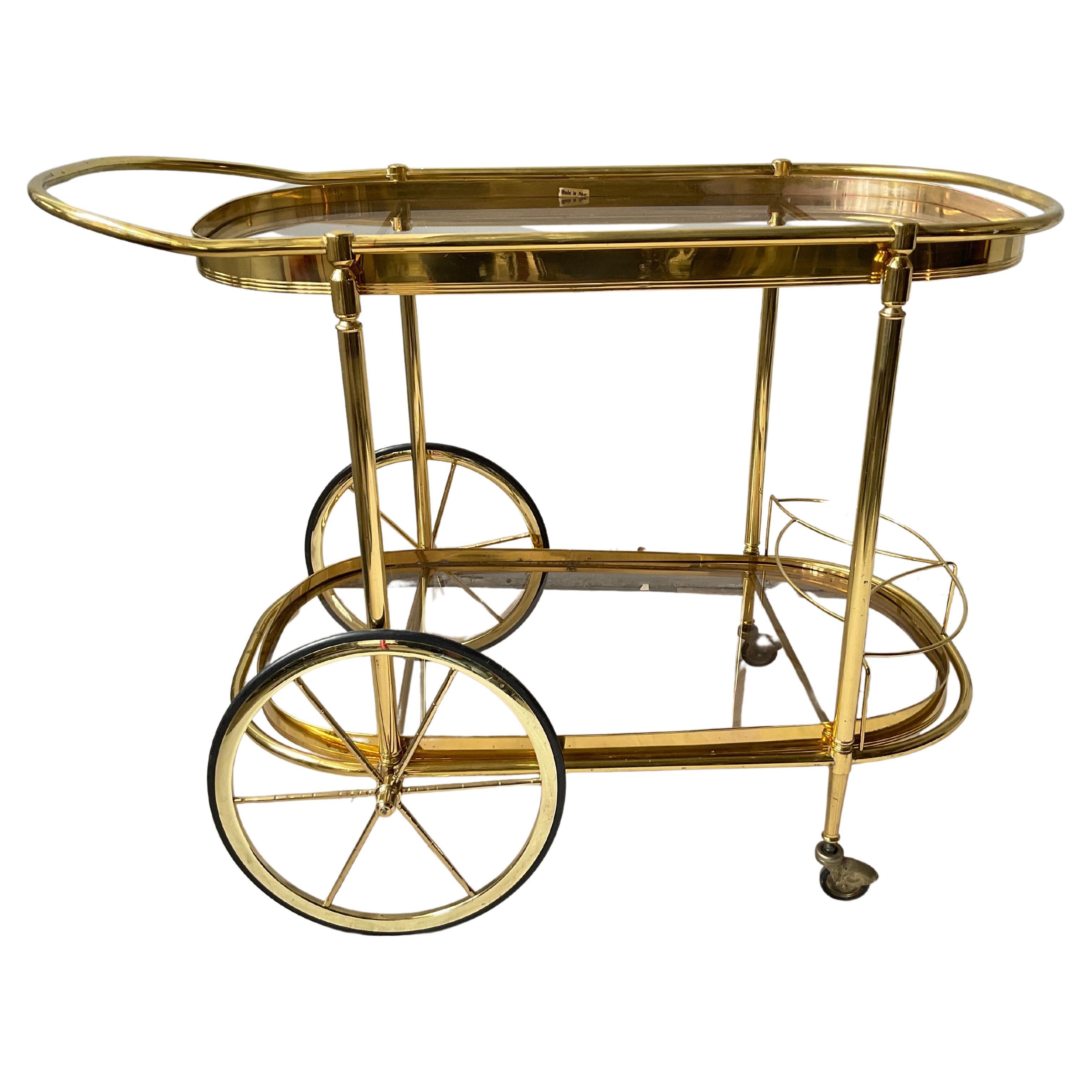 1970s Italian Brass Coated Bar Cart For Sale
