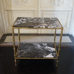 1970s Italian Brass Faux Bamboo and Nero D'Aquitania Marble Side Table