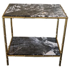 1970s Italian Brass Faux Bamboo and Nero D'Aquitania Marble Side Table