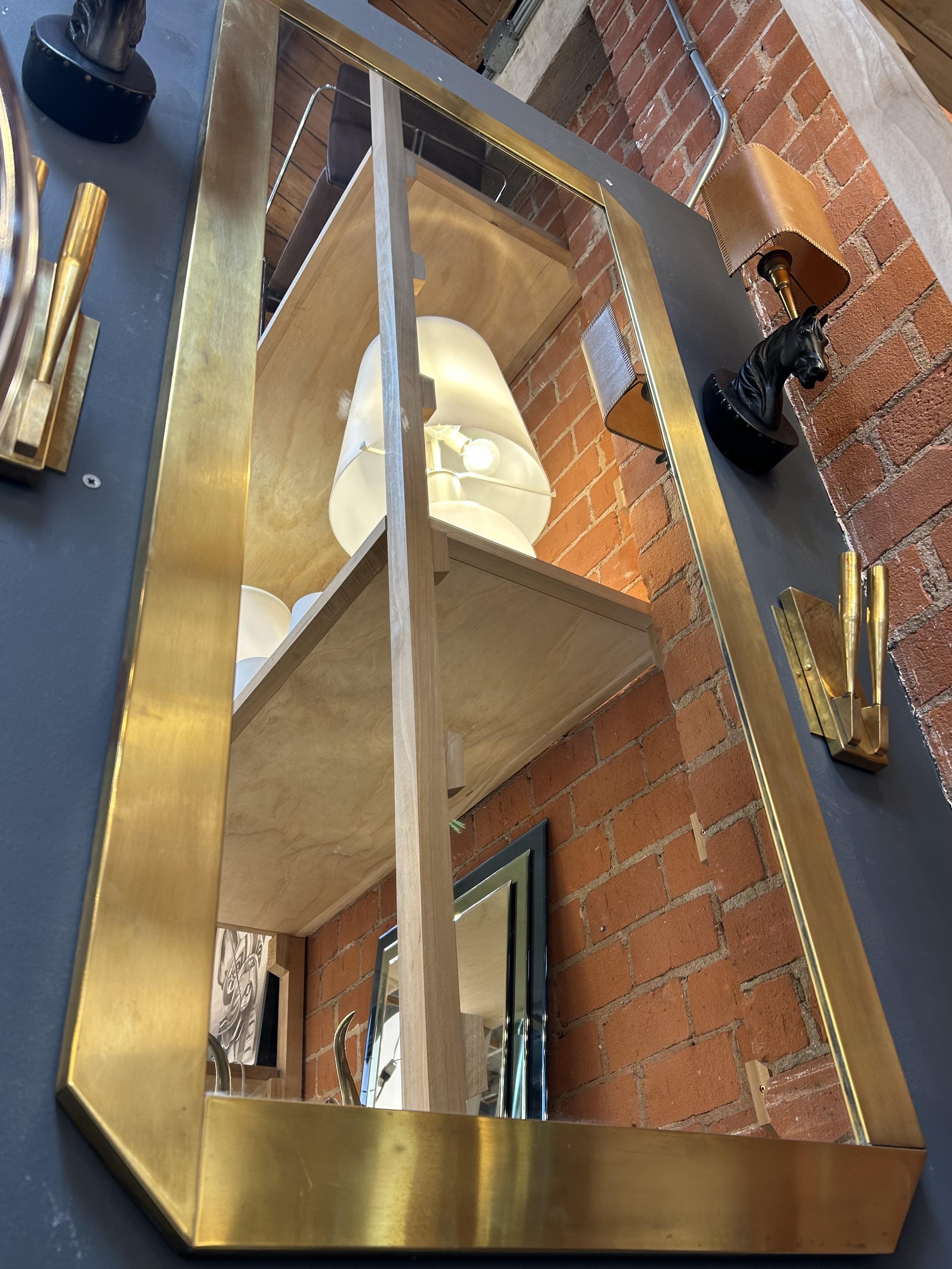 1970s Italian Brass Framed Geometric Mirror In Good Condition For Sale In Los Angeles, CA