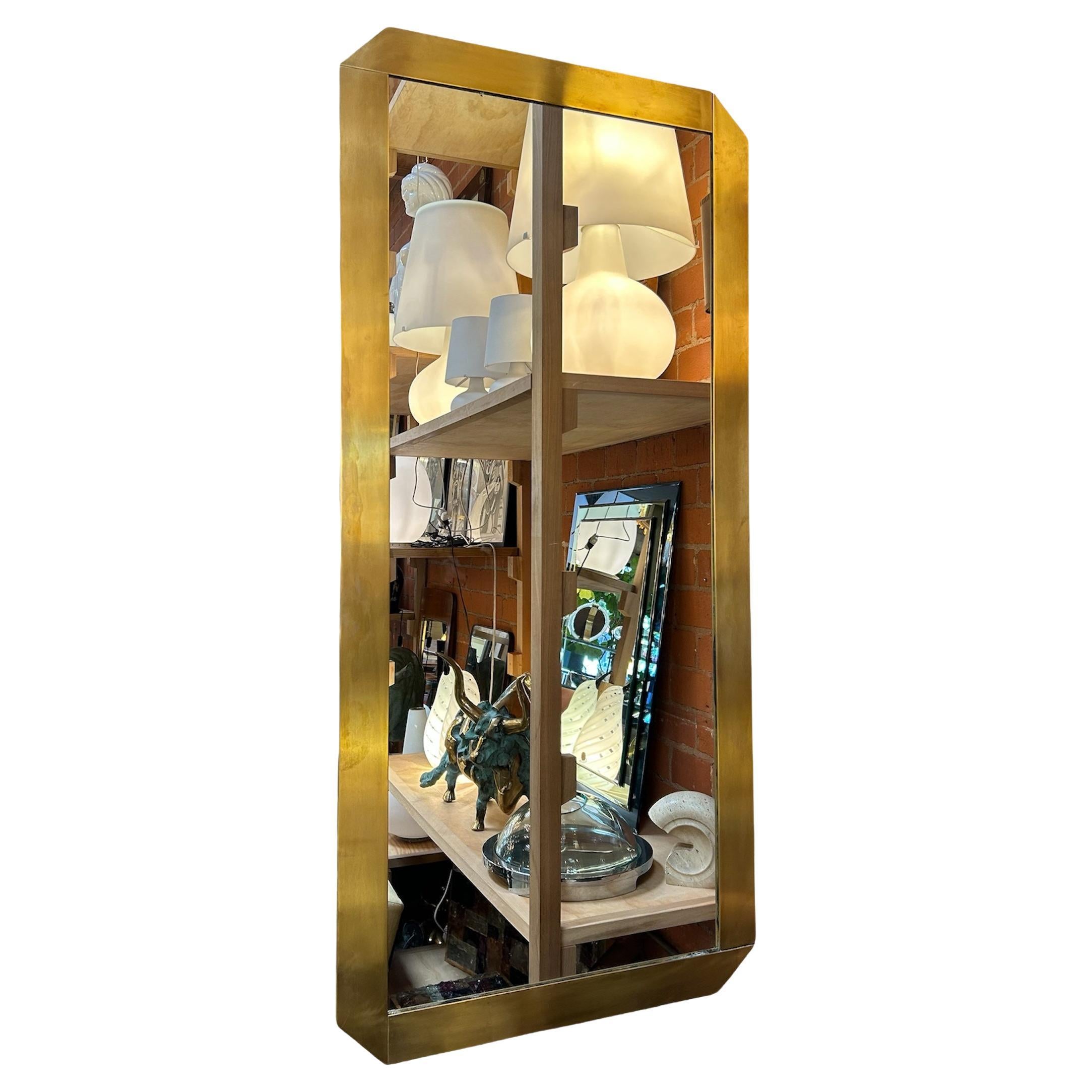 1970s Italian Brass Framed Geometric Mirror For Sale