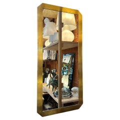 1970s Italian Brass Framed Geometric Mirror