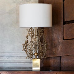 1970's Italian Brass Hexagonal Stars Motif Table Lamp