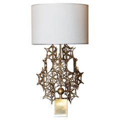1970's Italian Brass Hexagonal Stars Motif Table Lamp